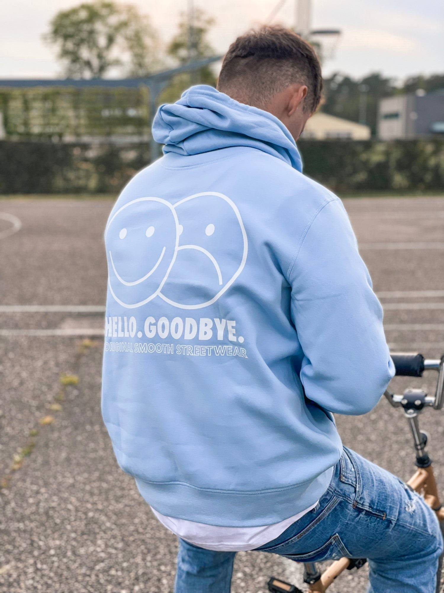 Sky Blue Hoodie / Smiles White Front+Back Men