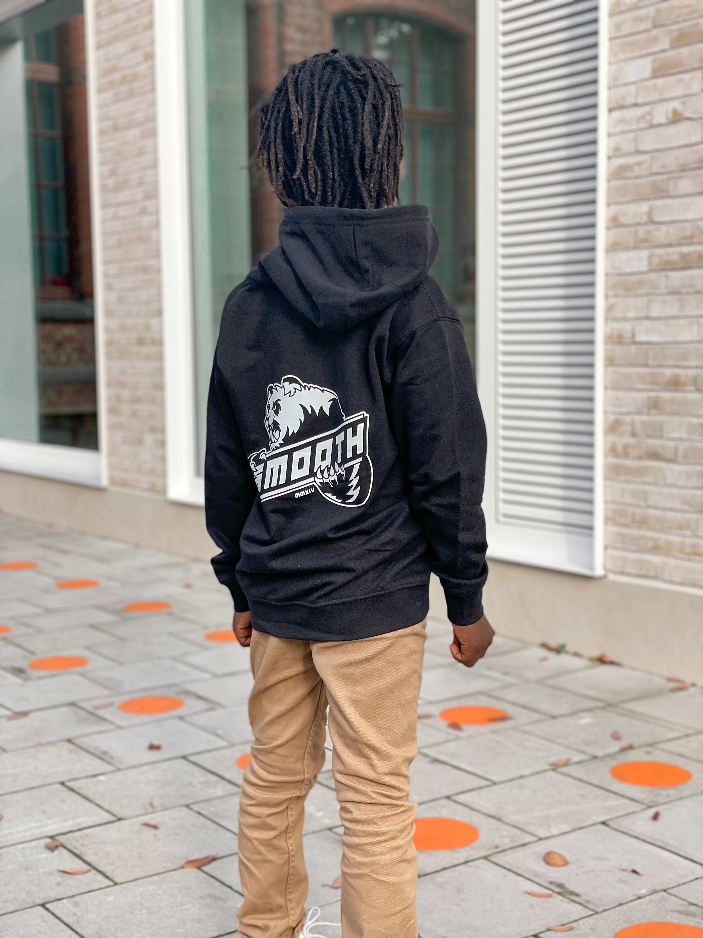 Black Kids Hoodie / Bad Panda White Front+Back Boys