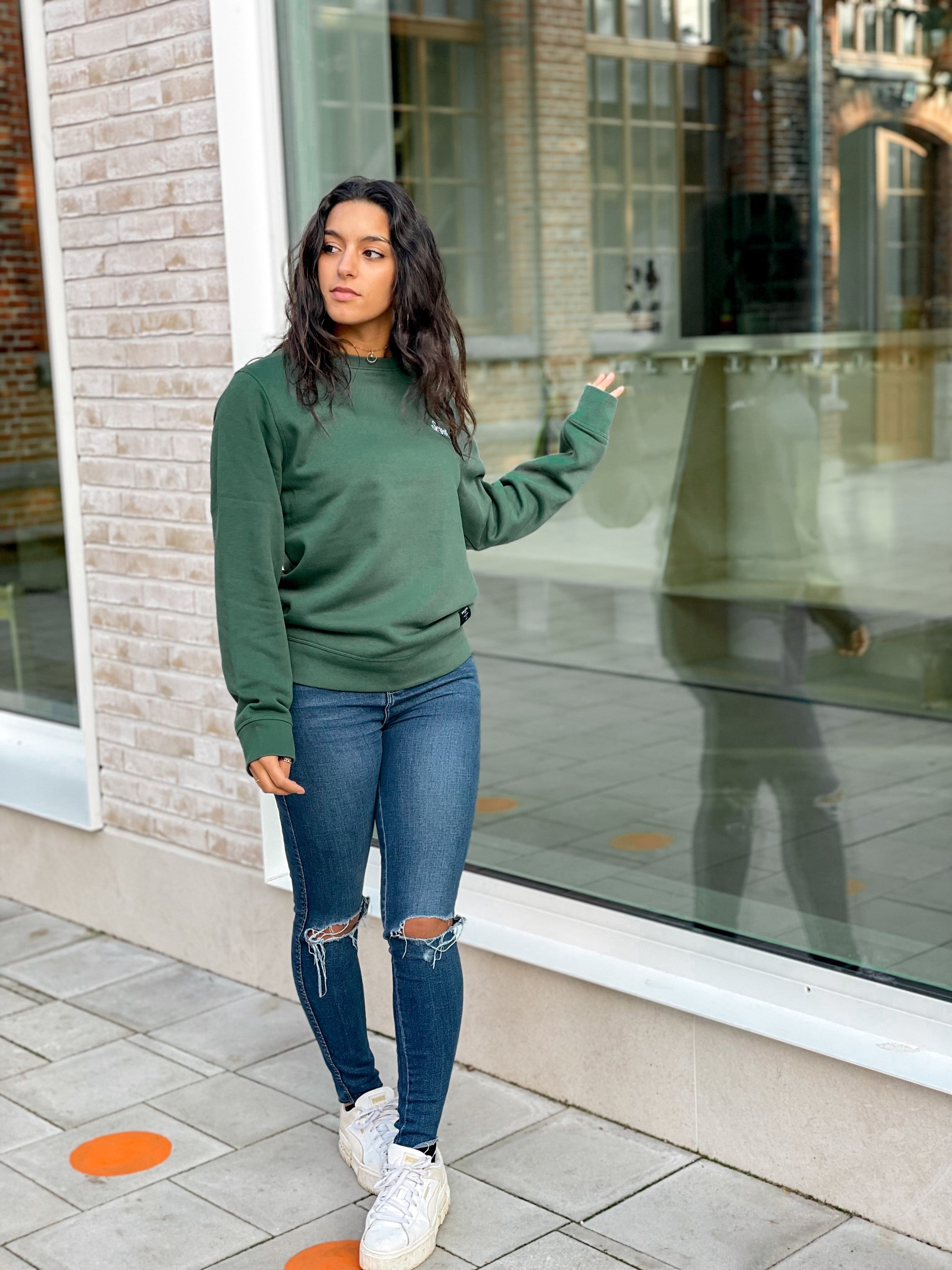 Bottle Green Crew / Originals Minimal White Women