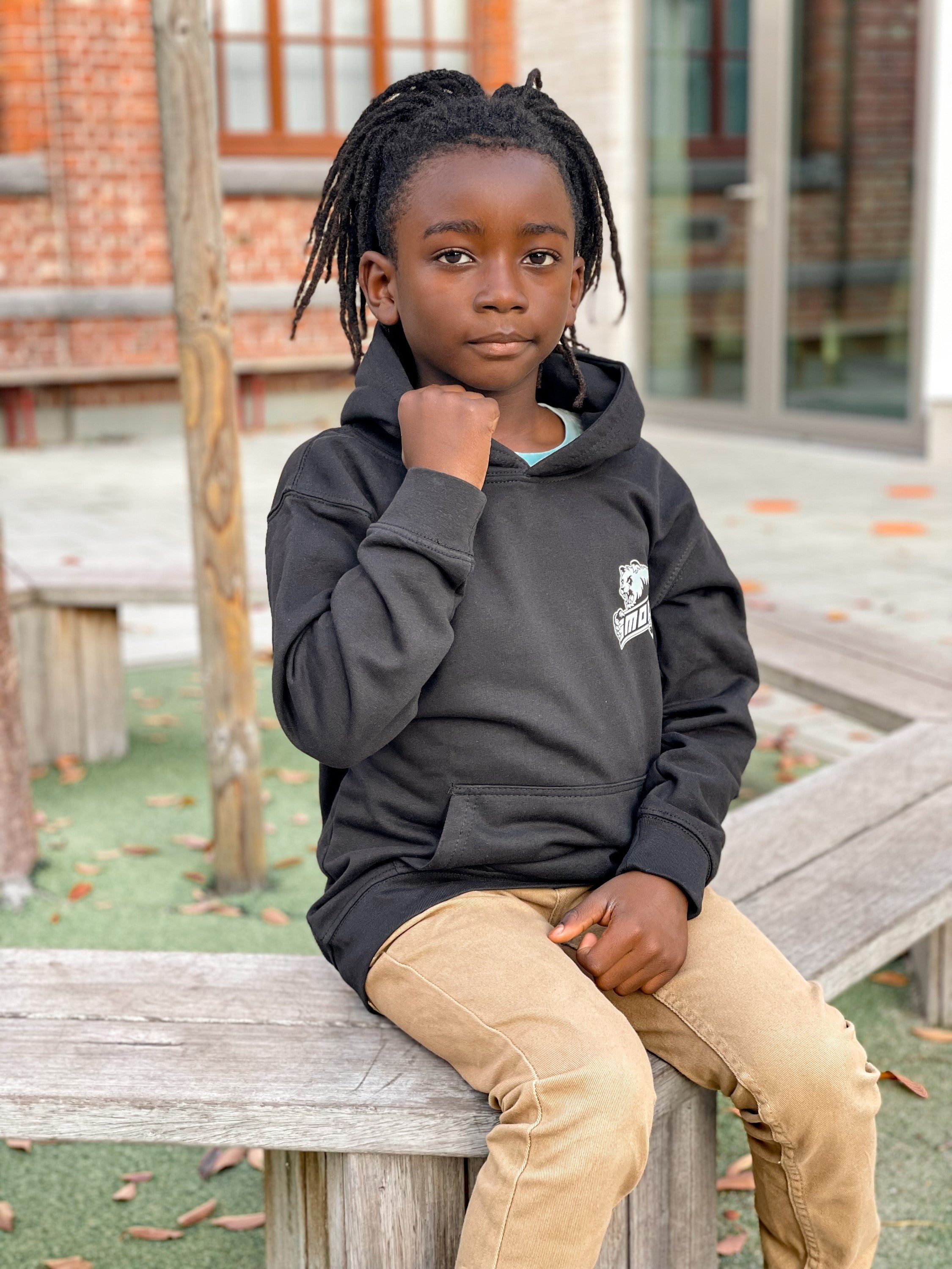 Black Kids Hoodie / Bad Panda White Front+Back Boys