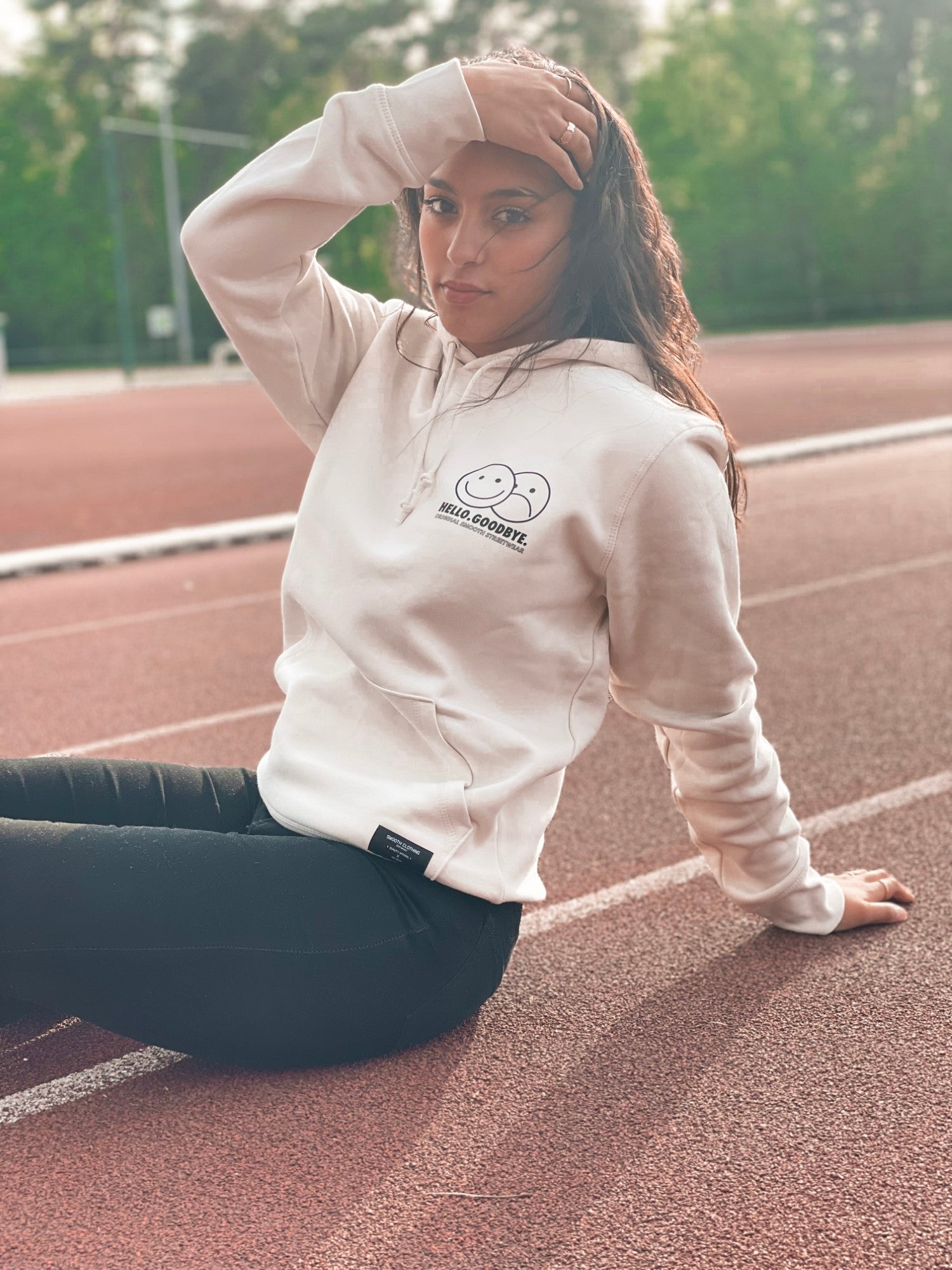 Vintage White Hoodie / Smiles Black Front Women