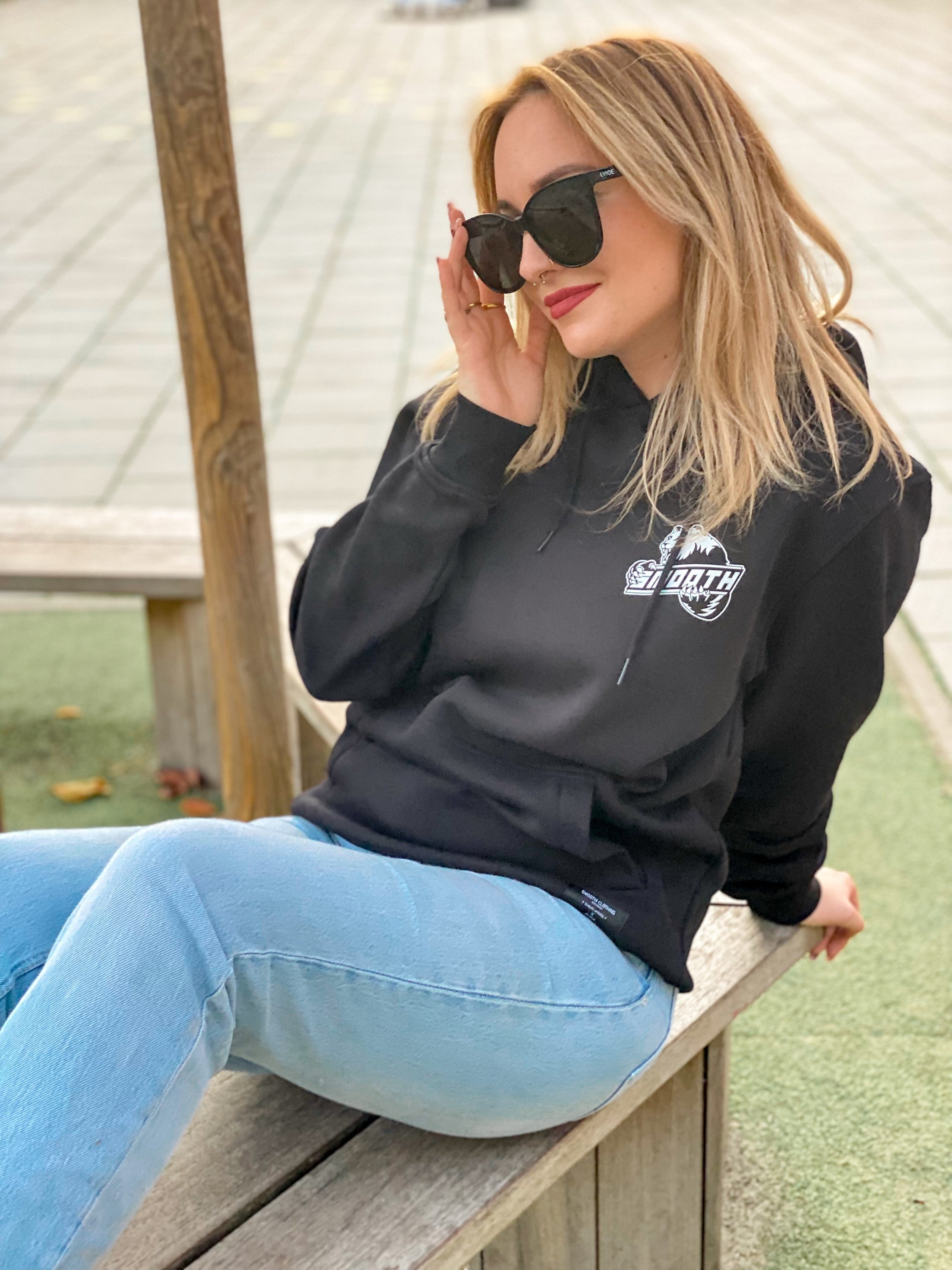 Black Hoodie / Bad Panda White Front+Back Women