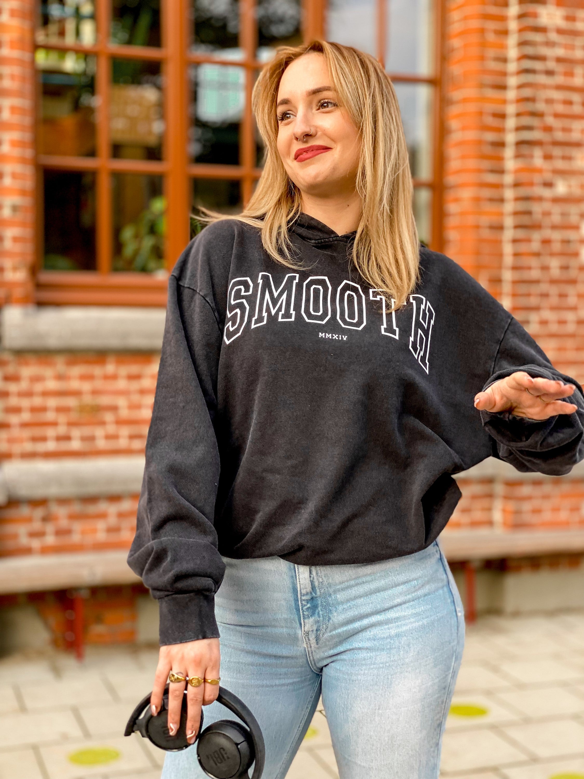 Oversized Acid Black Hoodie / College White Women