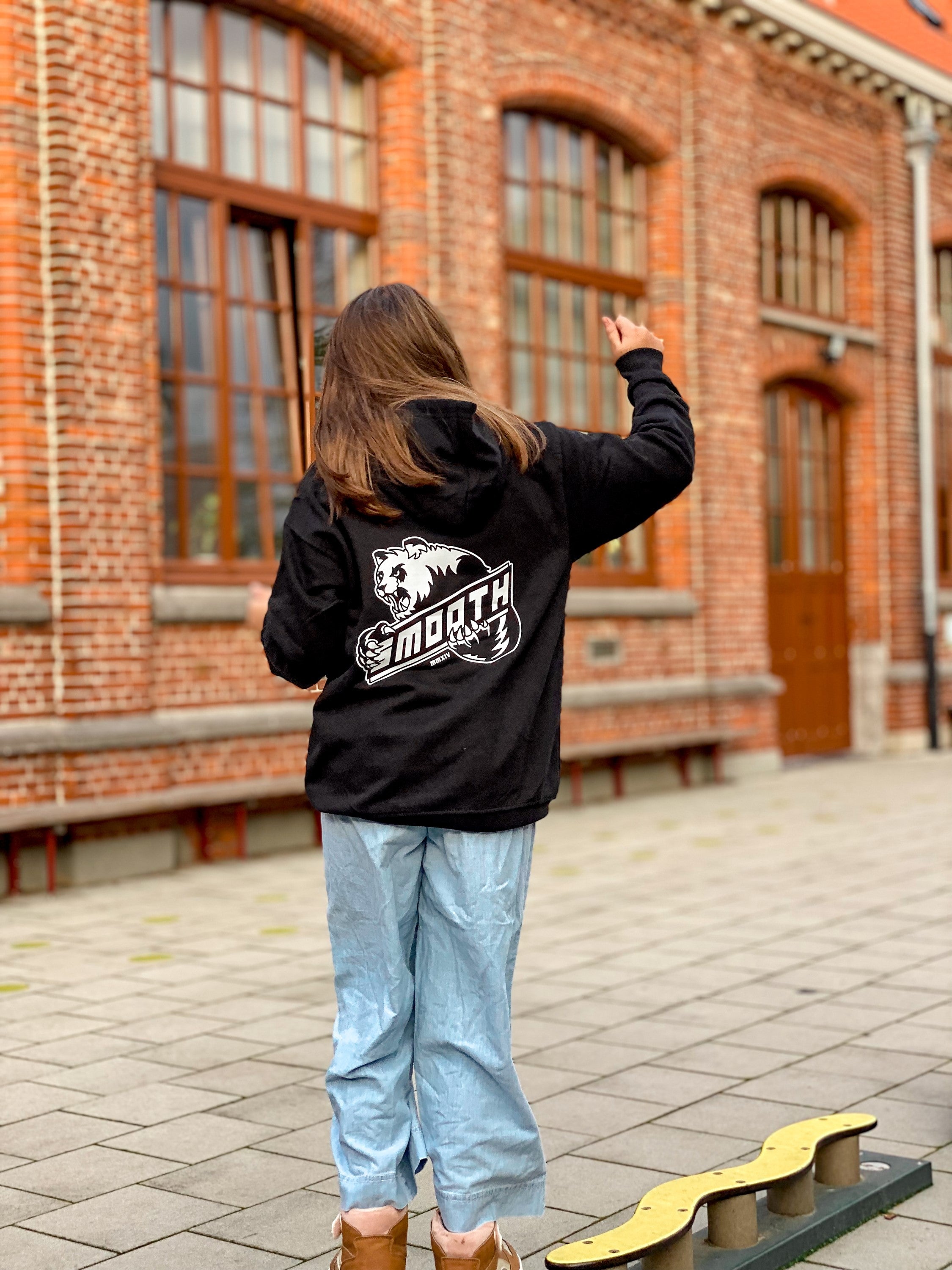 Black Kids Hoodie / Bad Panda White Front+Back Girls