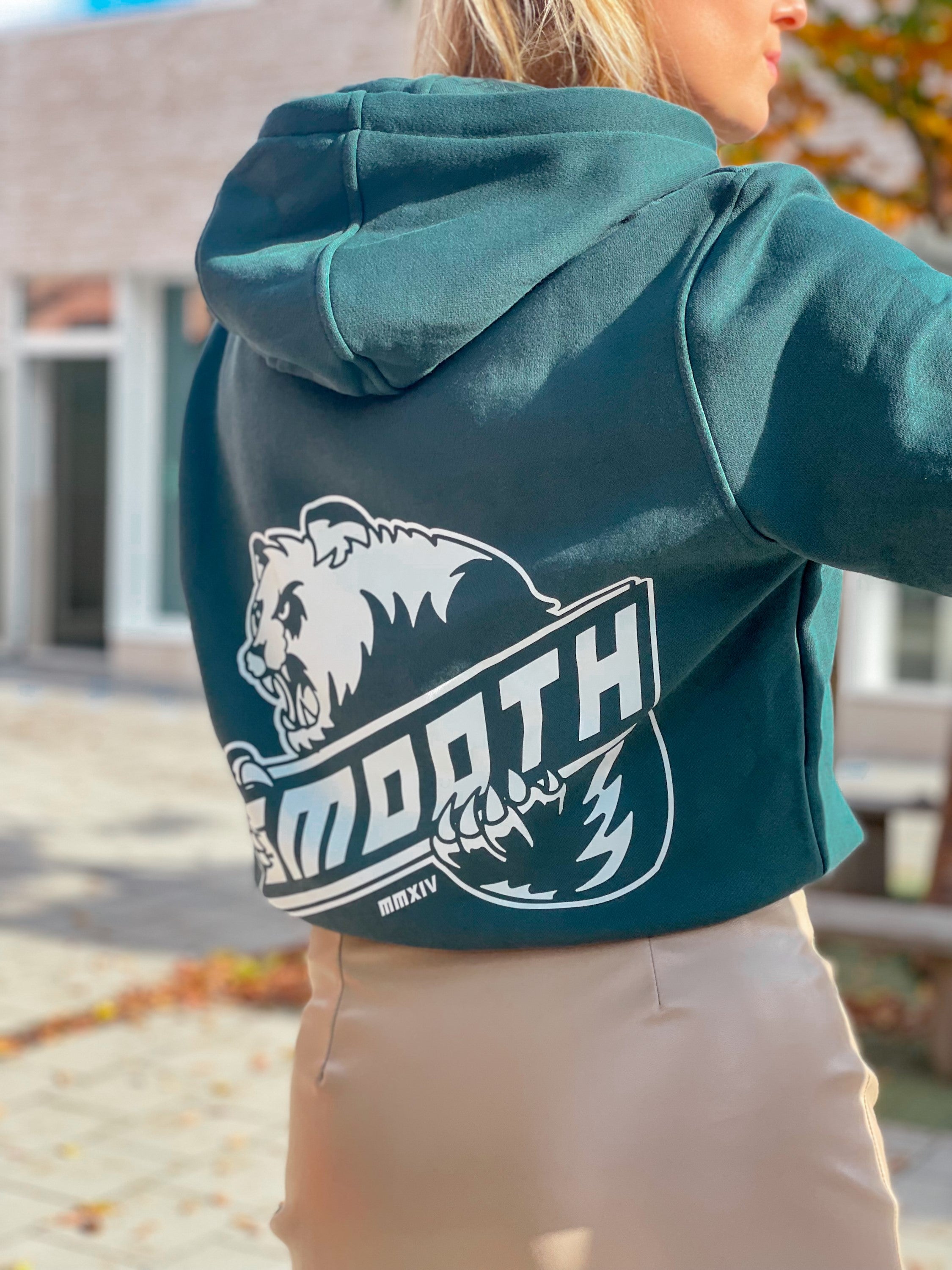 Bottle Green Hoodie / Bad Panda White Front+Back Women