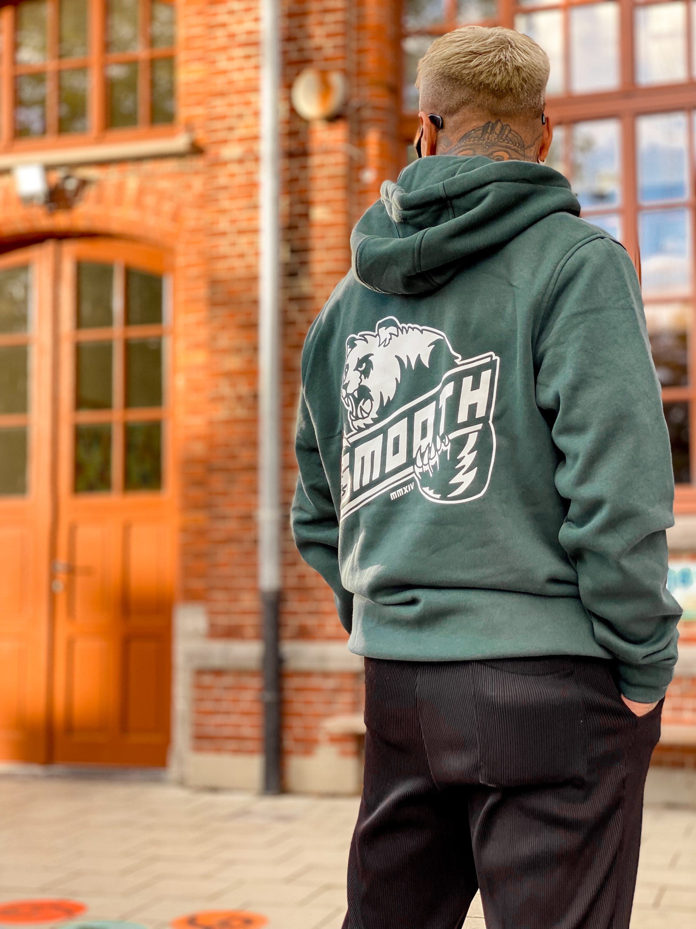 Bottle Green Hoodie / Bad Panda White Front+Back Men