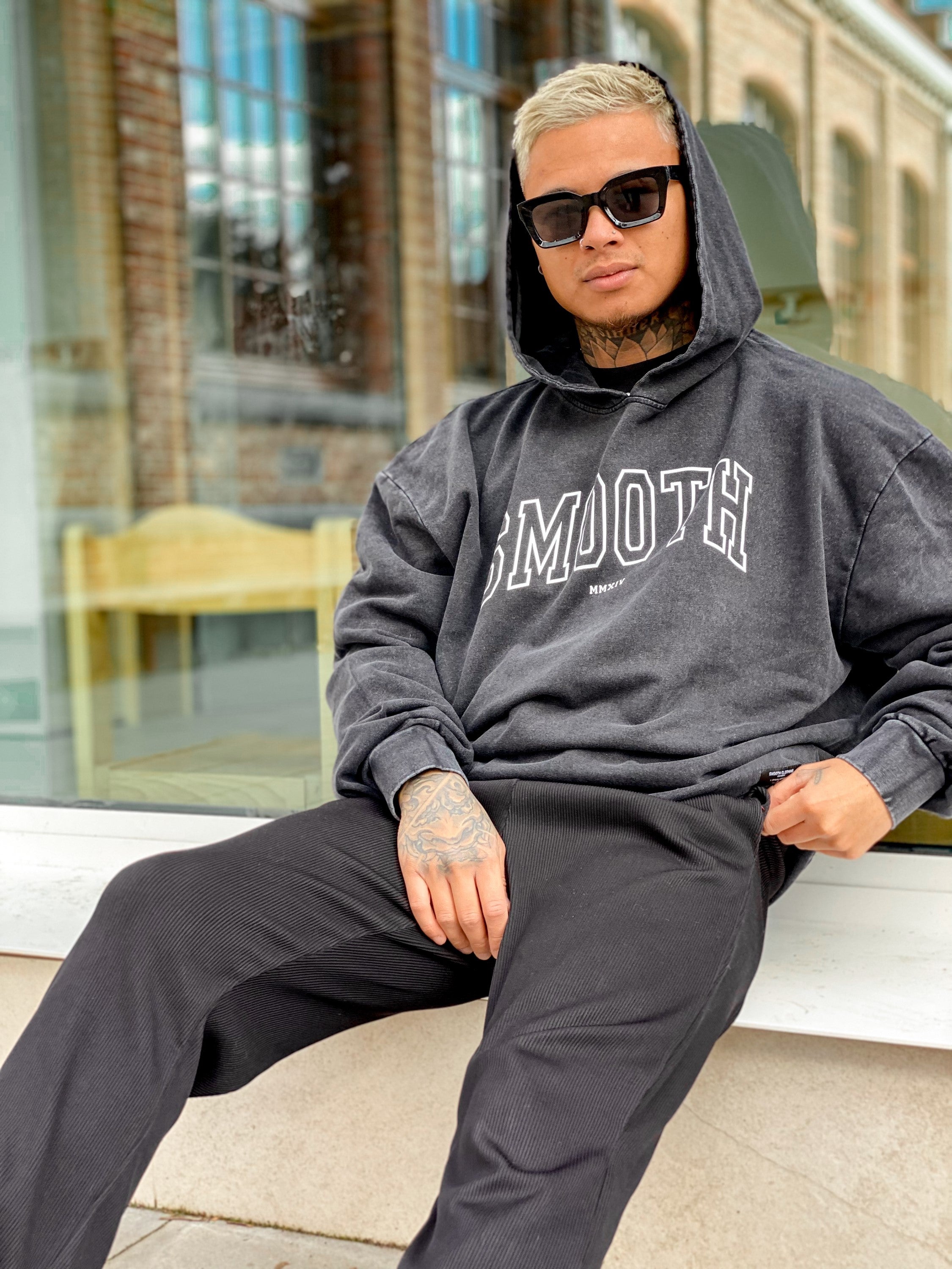 Oversized Acid Black Hoodie / College White Men
