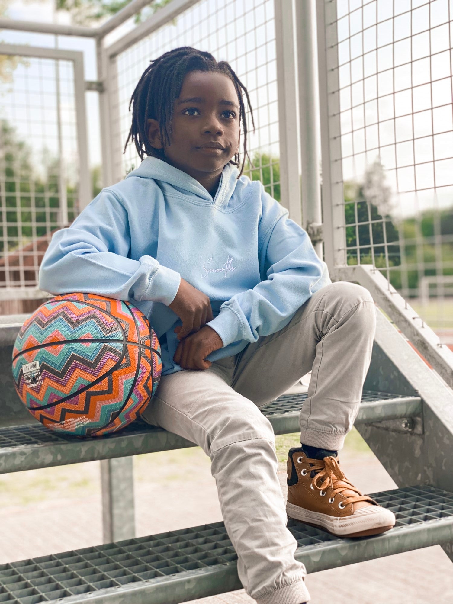 Sky Blue Kids Hoodie / Signature White Boys