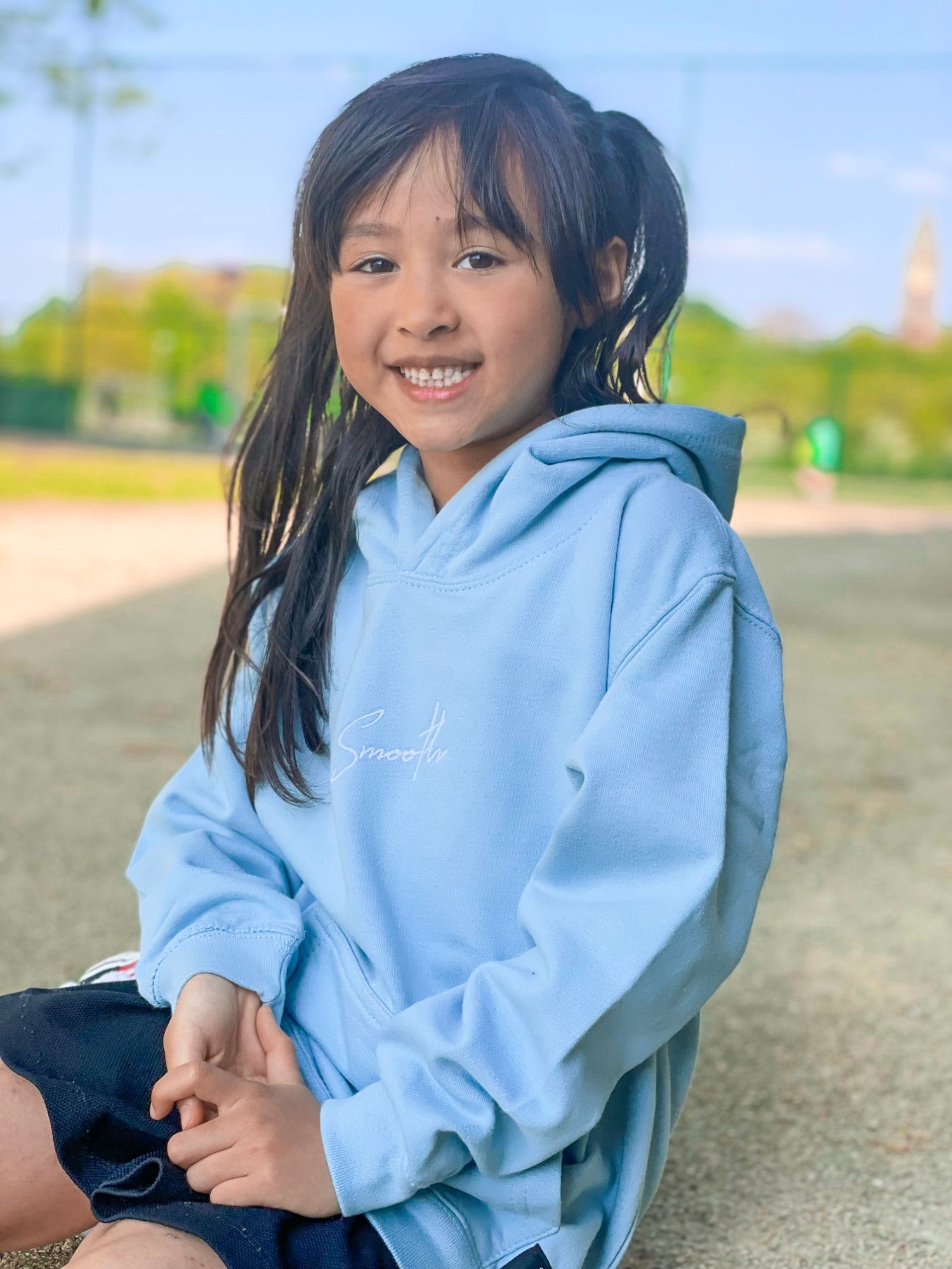 Sky Blue Kids Hoodie / Signature White Girls