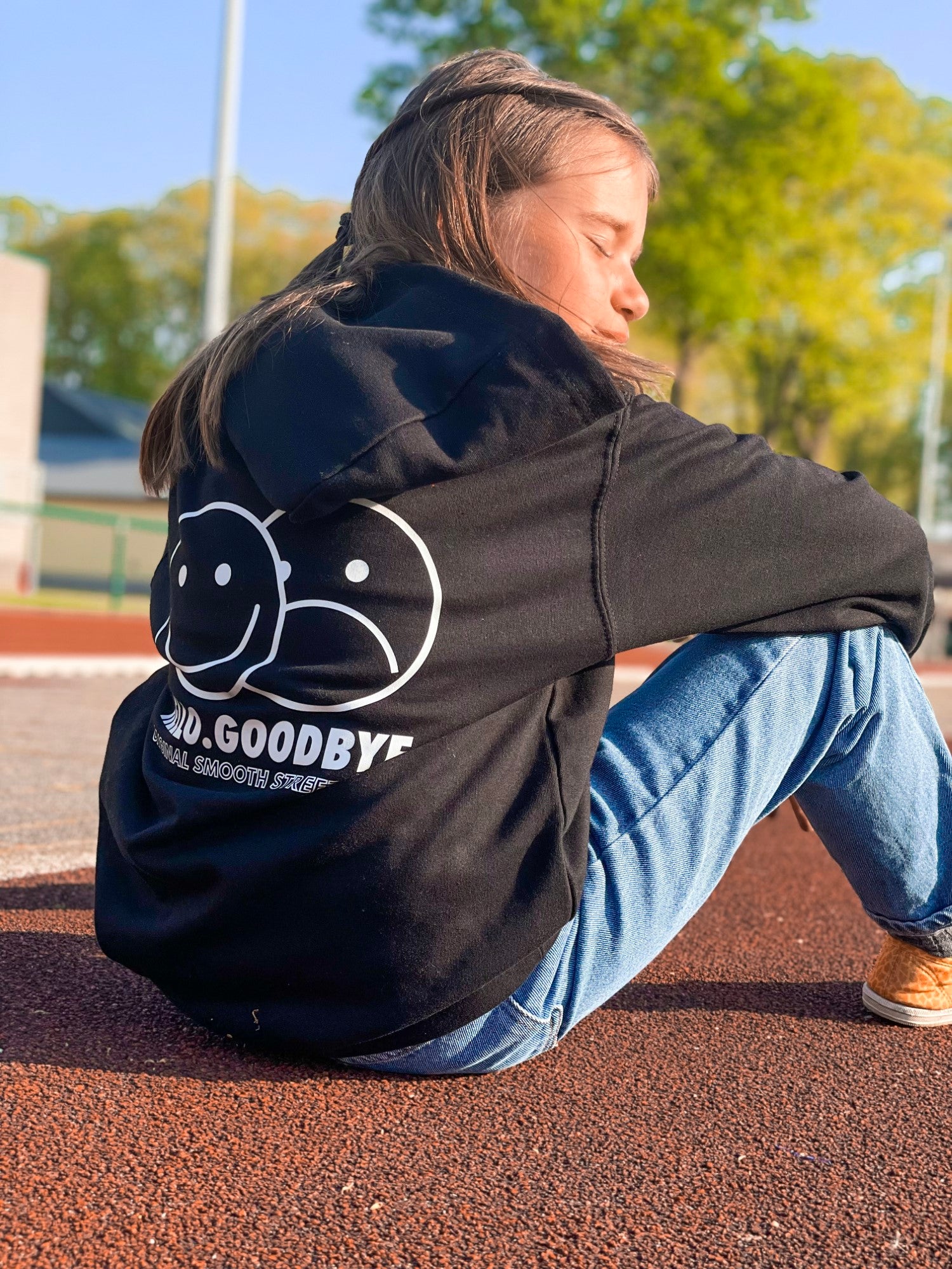 Black Kids Hoodie / Smiles White Front + Back Girls