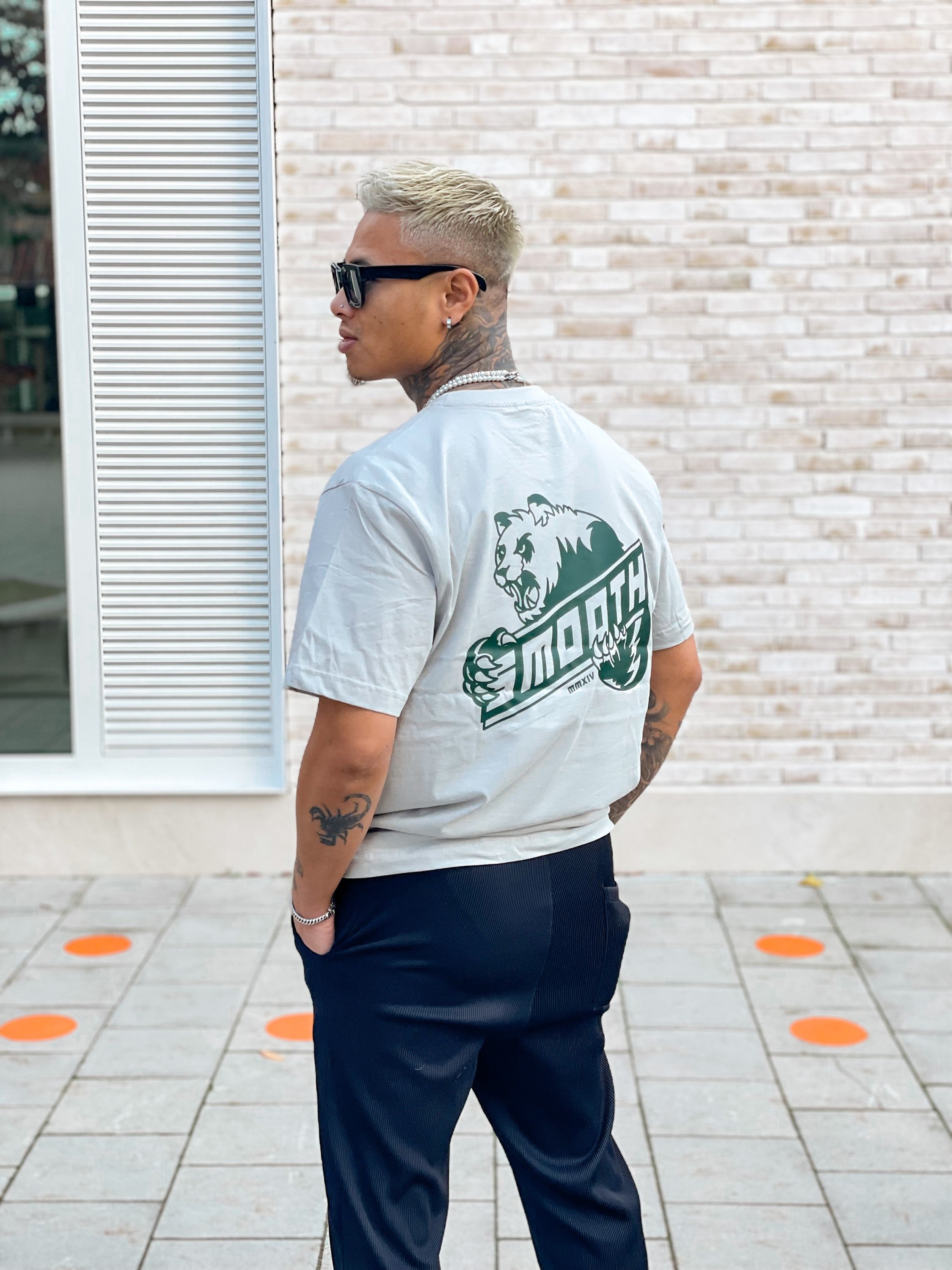 Soft Concrete T / Bad Panda Emerald Front+Back Men