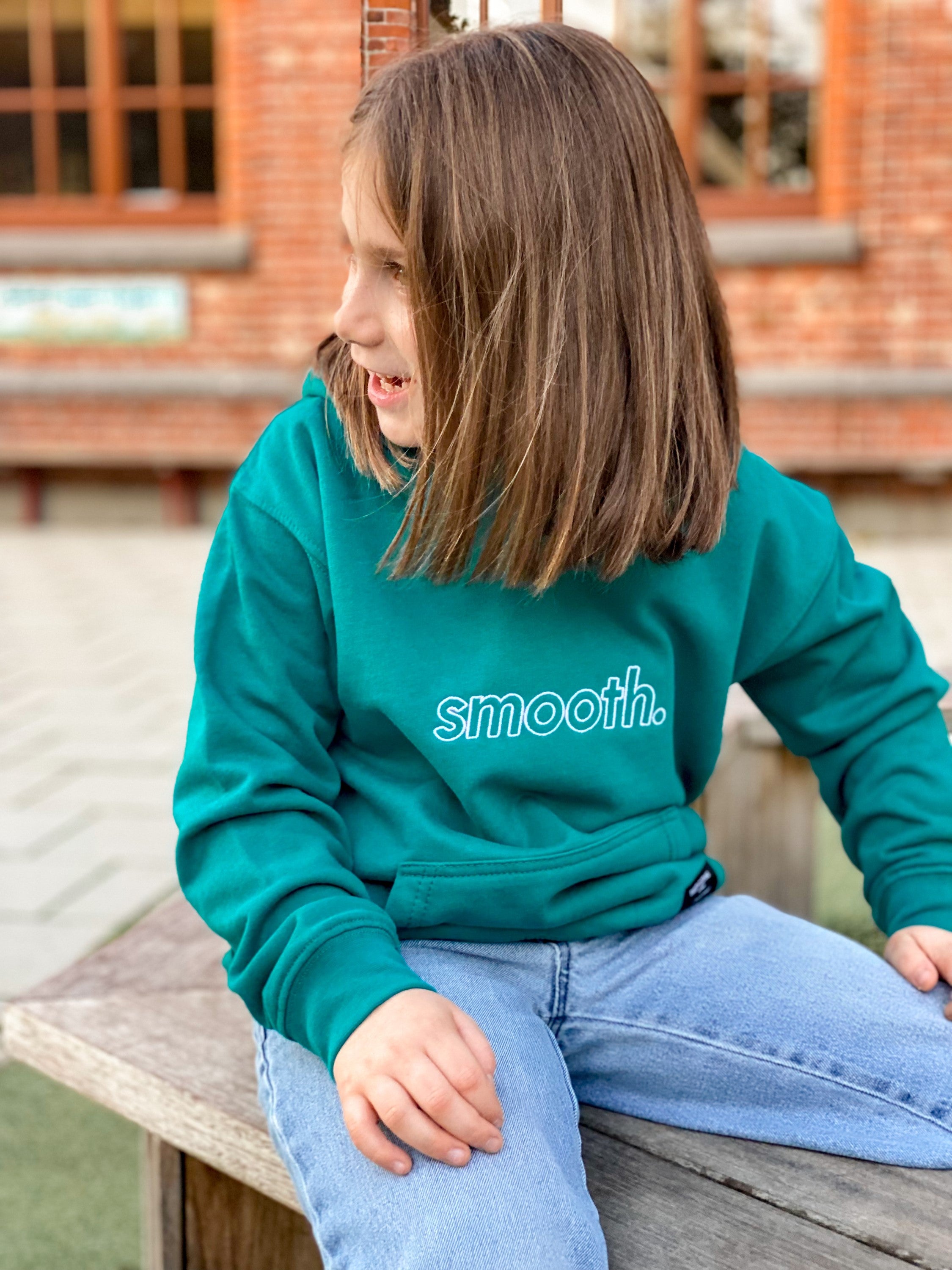 Bottle Green Kids Hoodie / Outlined White Girls