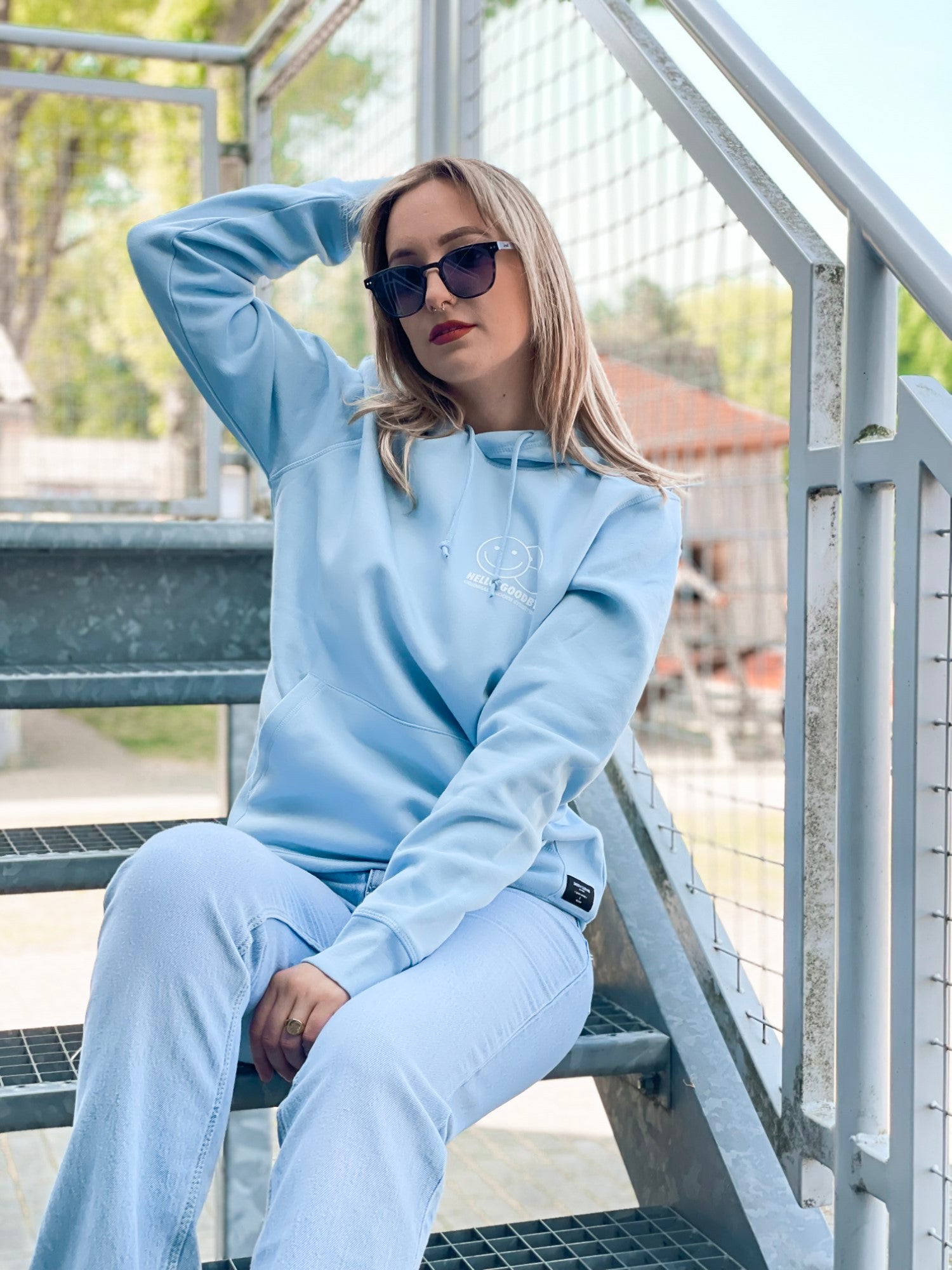 Sky Blue Hoodie / Smiles White Front+Back Women