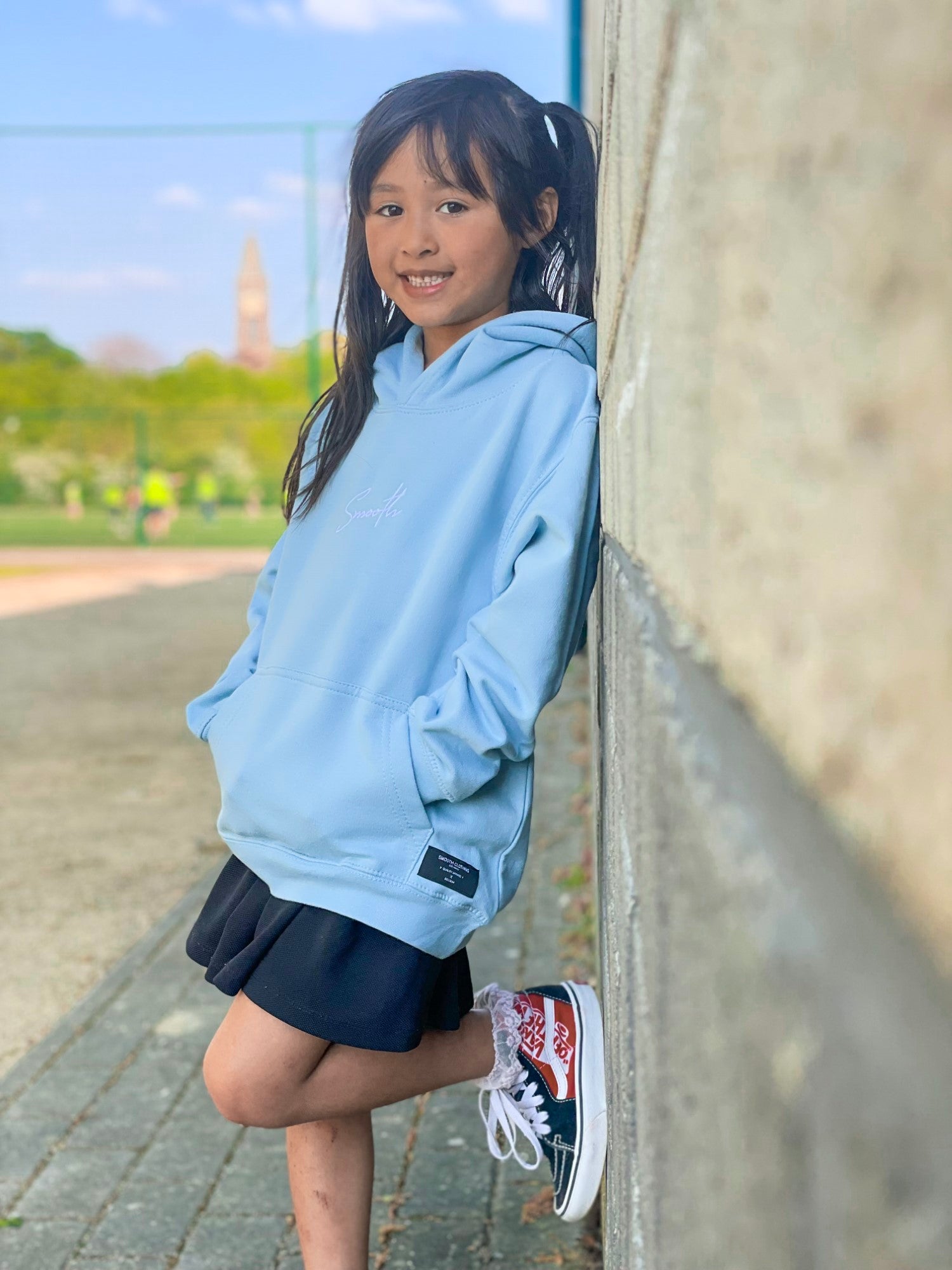 Sky Blue Kids Hoodie / Signature White Girls