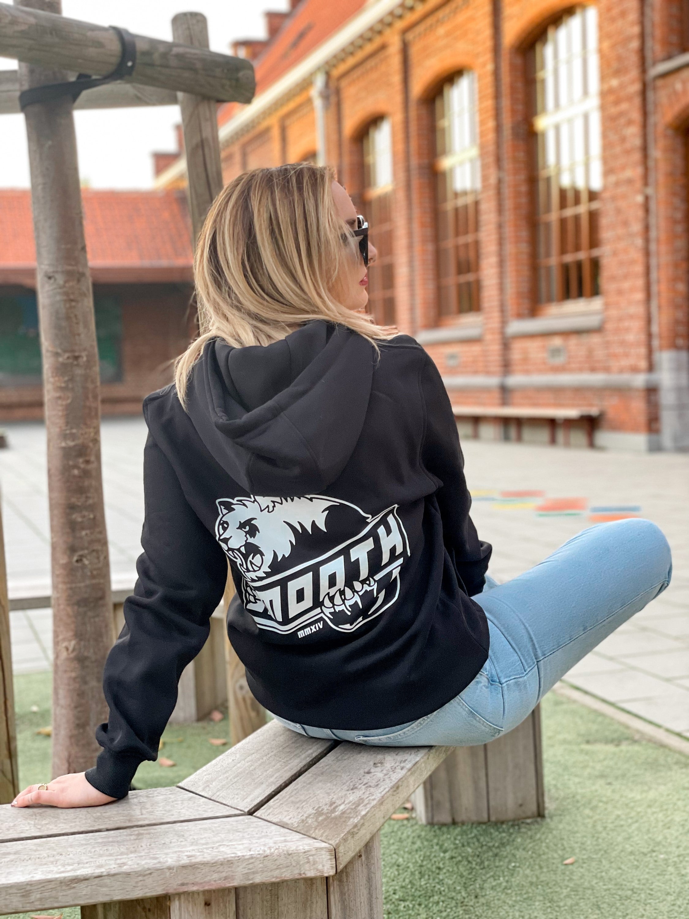 Black Hoodie / Bad Panda White Front+Back Women