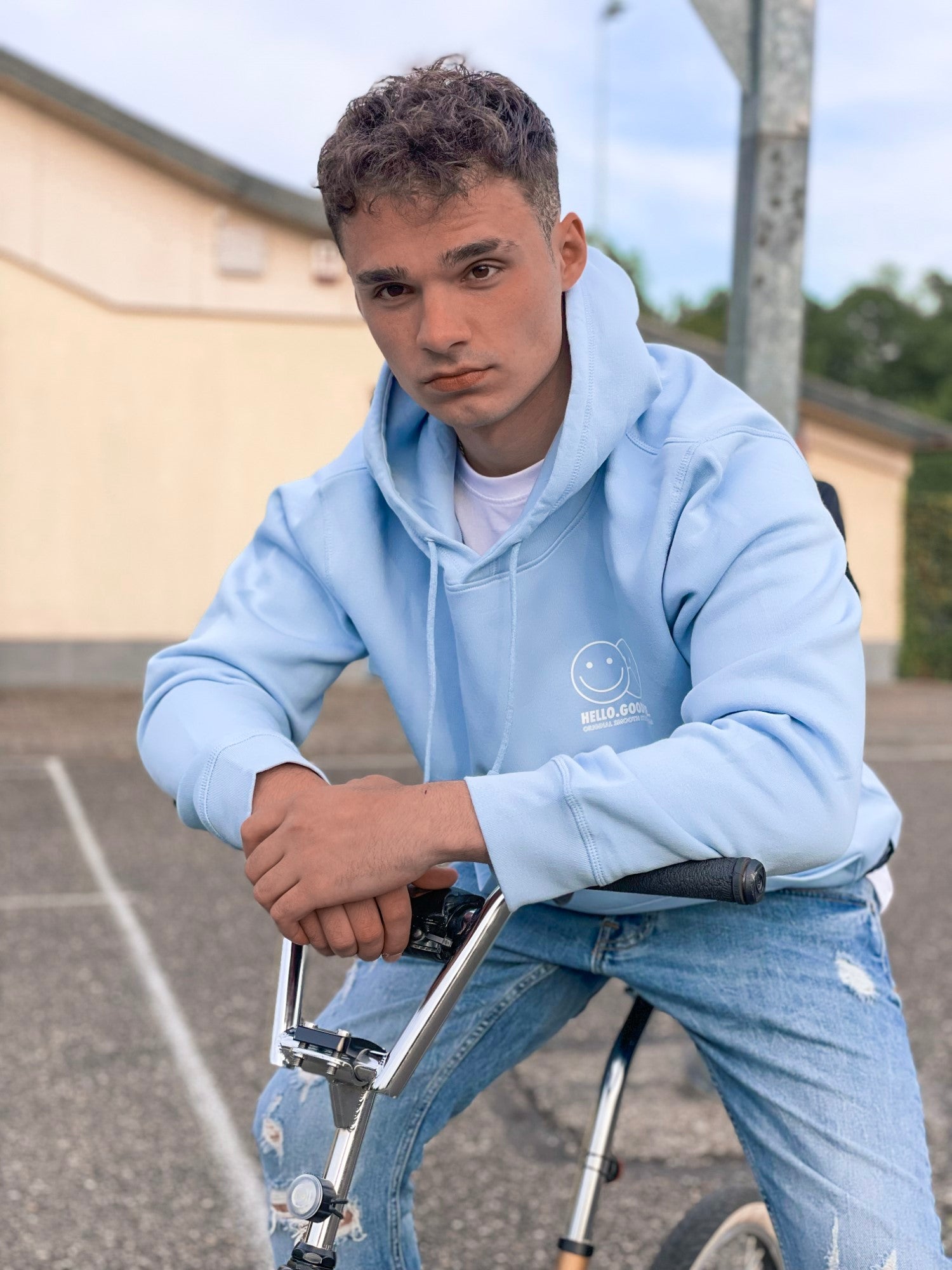 Sky Blue Hoodie / Smiles White Front+Back Men