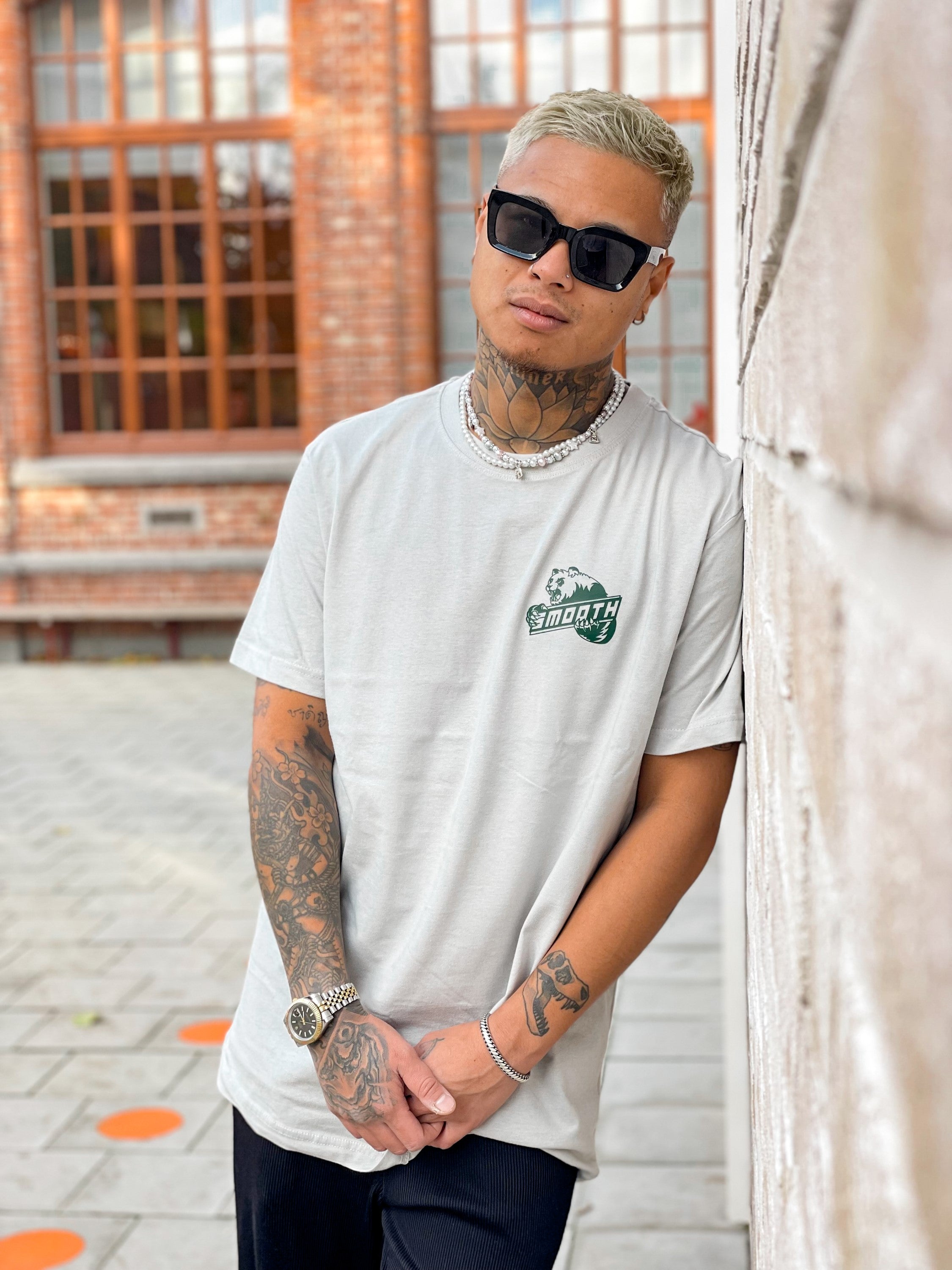 Soft Concrete T / Bad Panda Emerald Front+Back Men