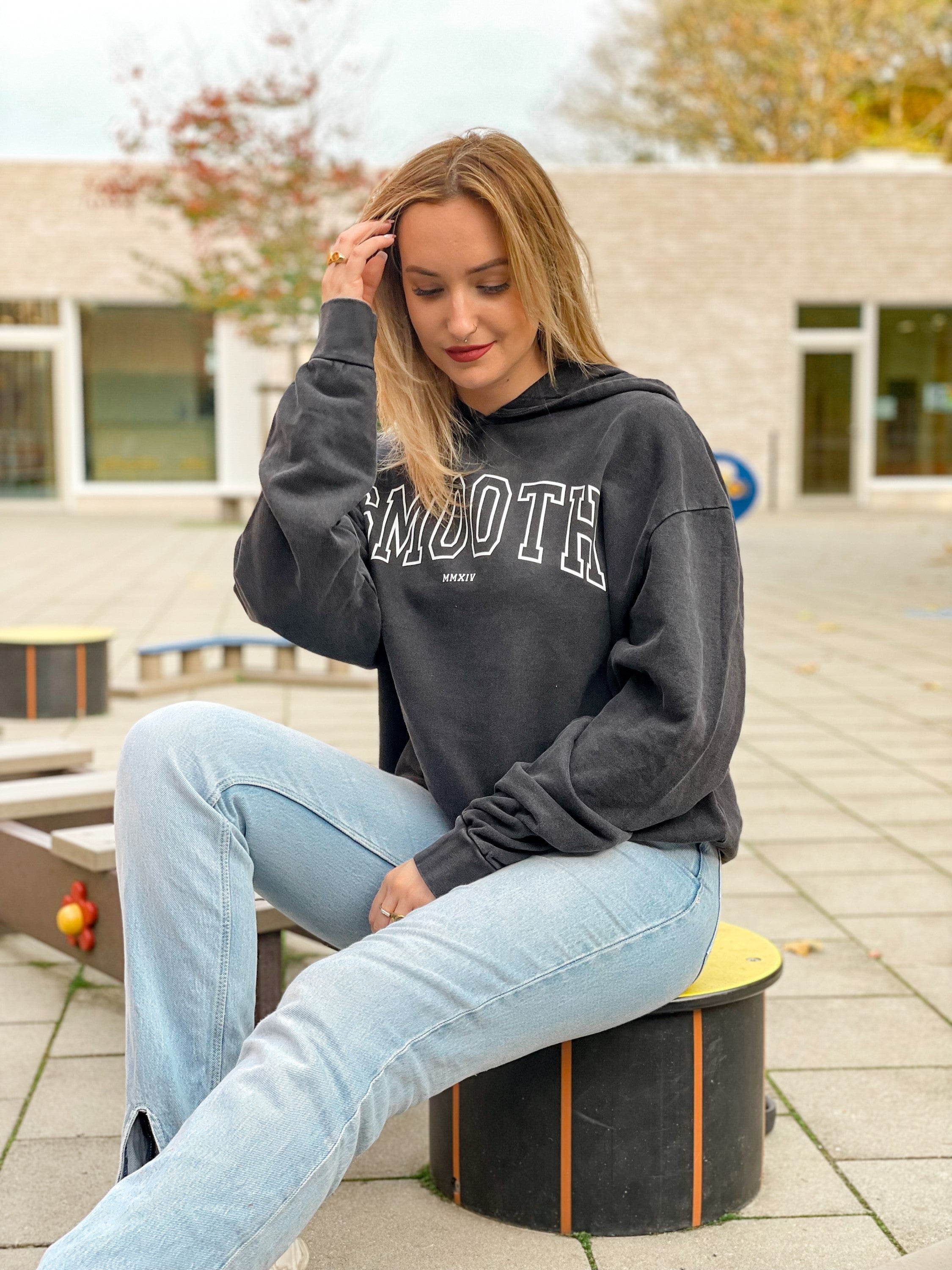 Oversized Acid Black Hoodie / College White Women