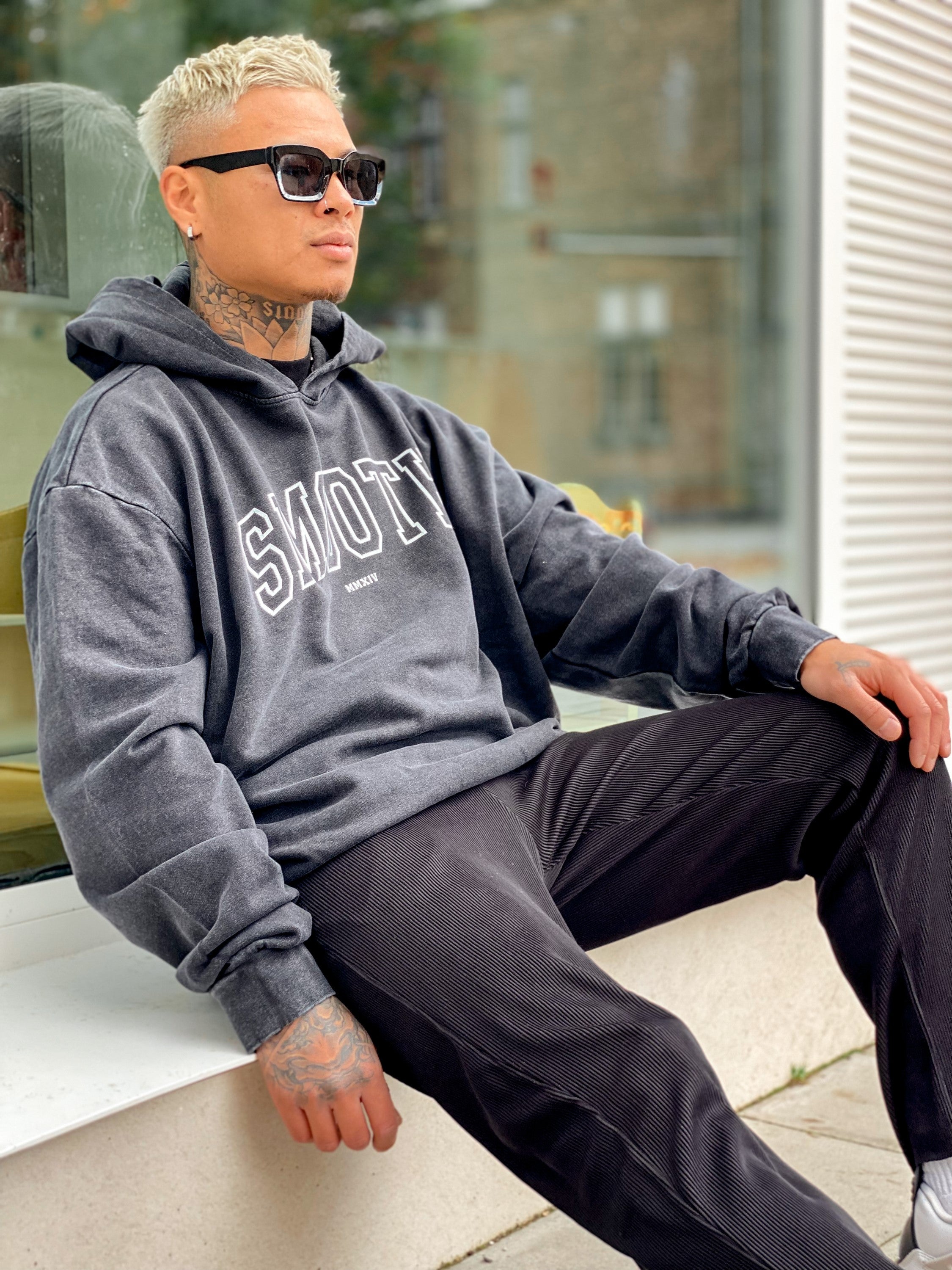 Oversized Acid Black Hoodie / College White Men