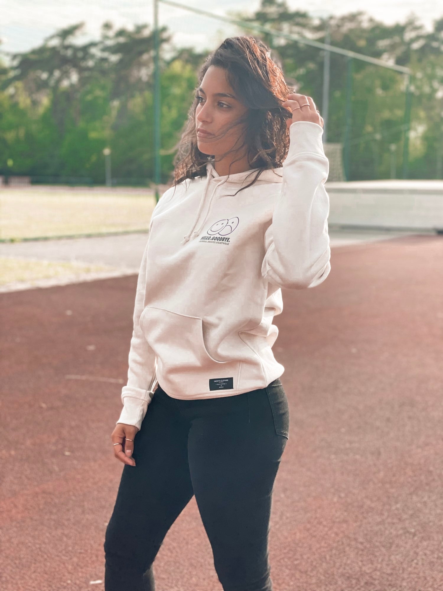 Vintage White Hoodie / Smiles Black Front Women