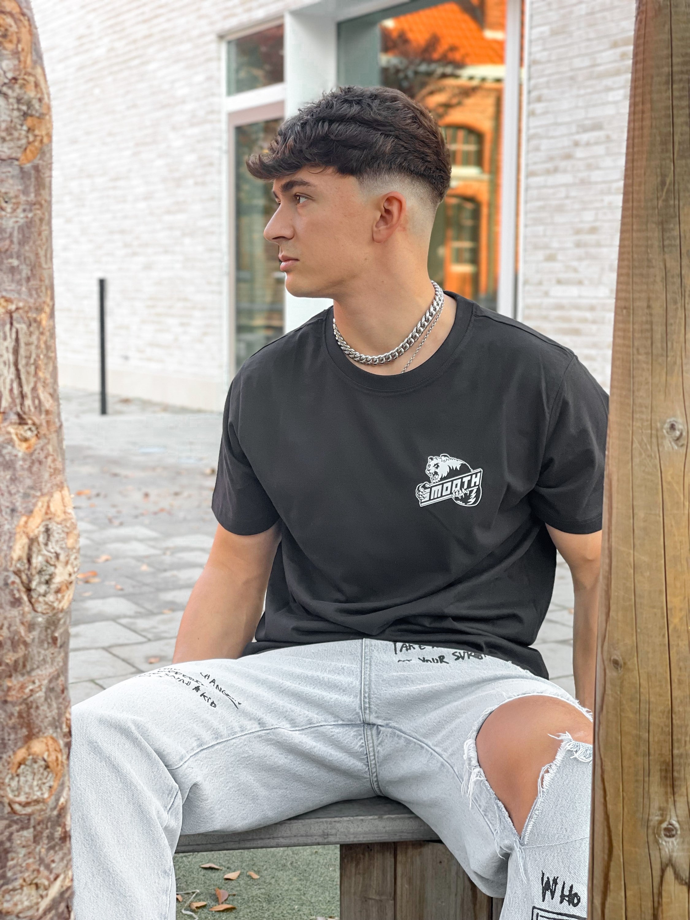 Black T / Bad Panda White Front+Back Men