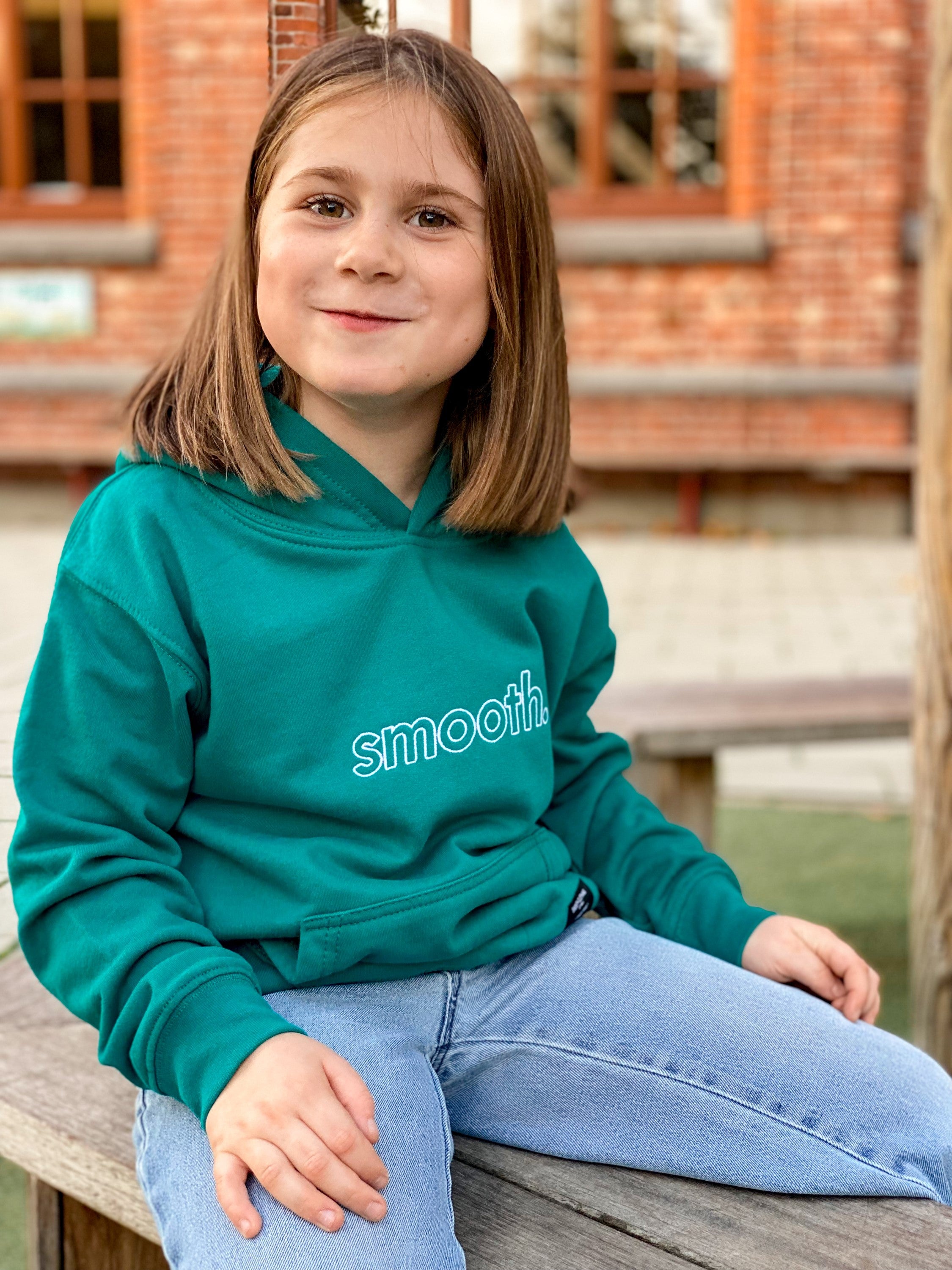 Bottle Green Kids Hoodie / Outlined White Girls