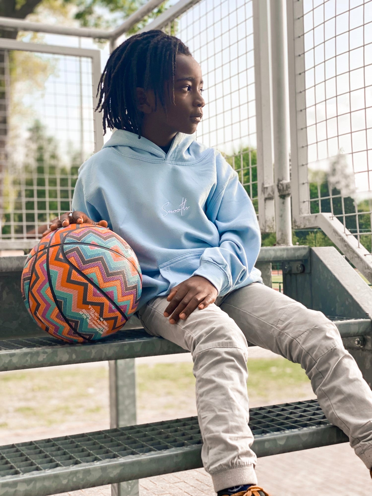 Sky Blue Kids Hoodie / Signature White Boys