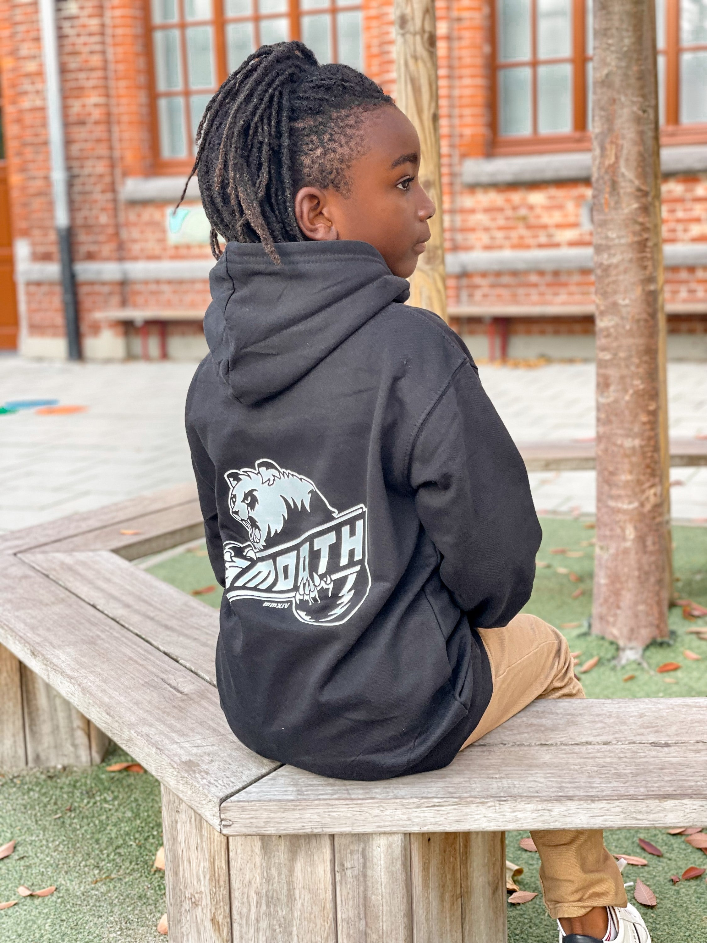 Black Kids Hoodie / Bad Panda White Front+Back Boys