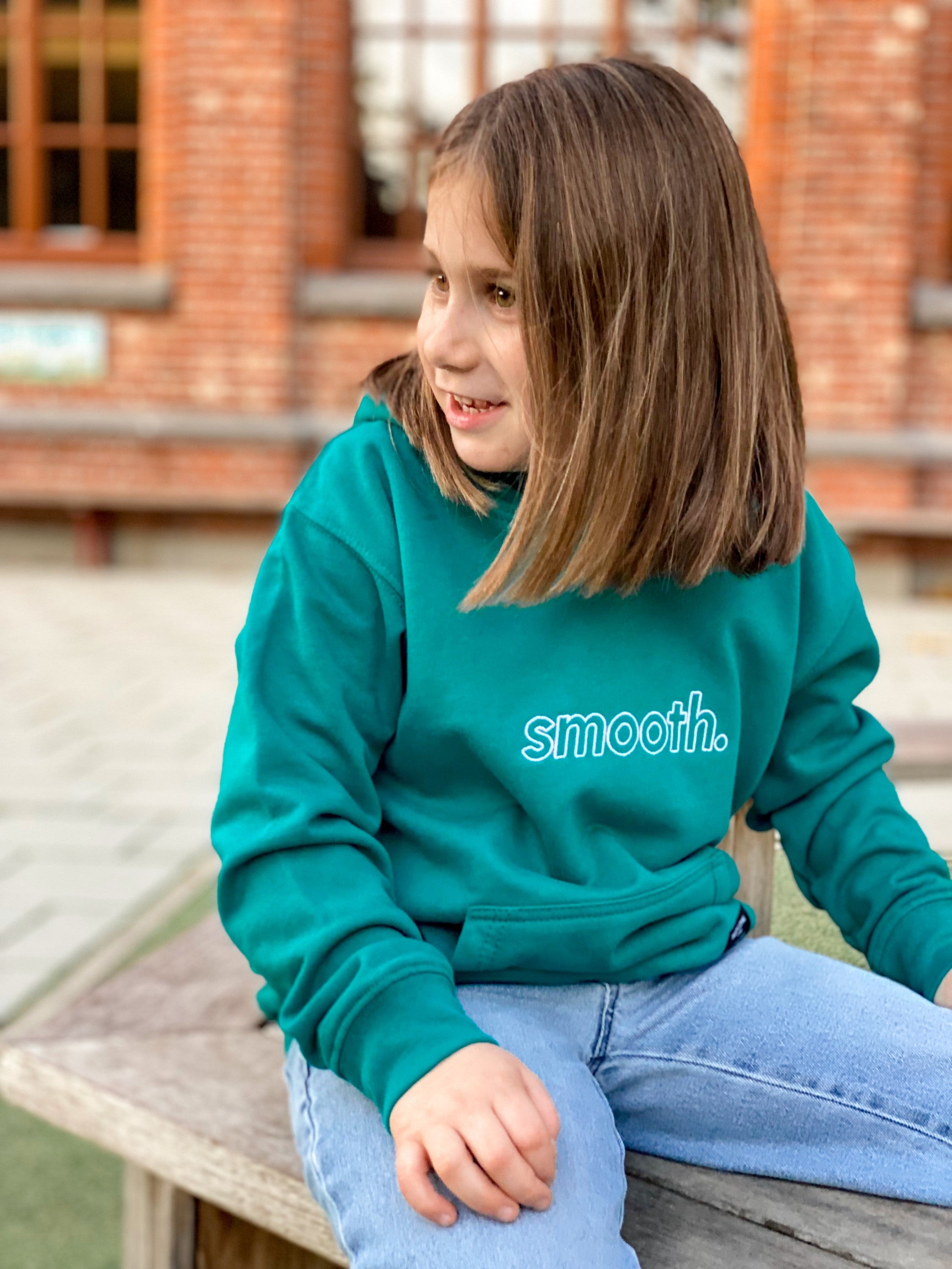 Bottle Green Kids Hoodie / Outlined White Girls