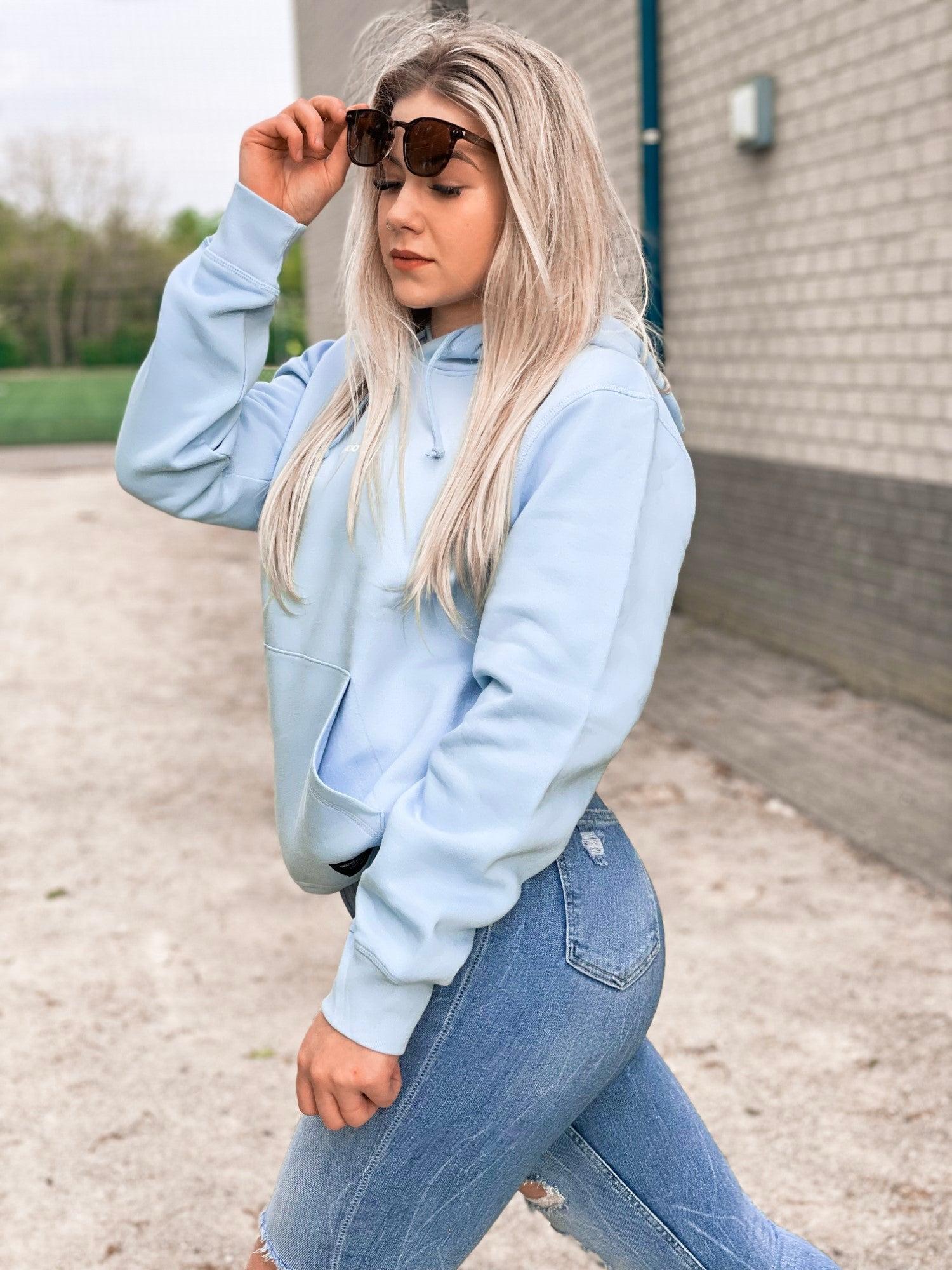 Sky Blue Hoodie / Warp White Women