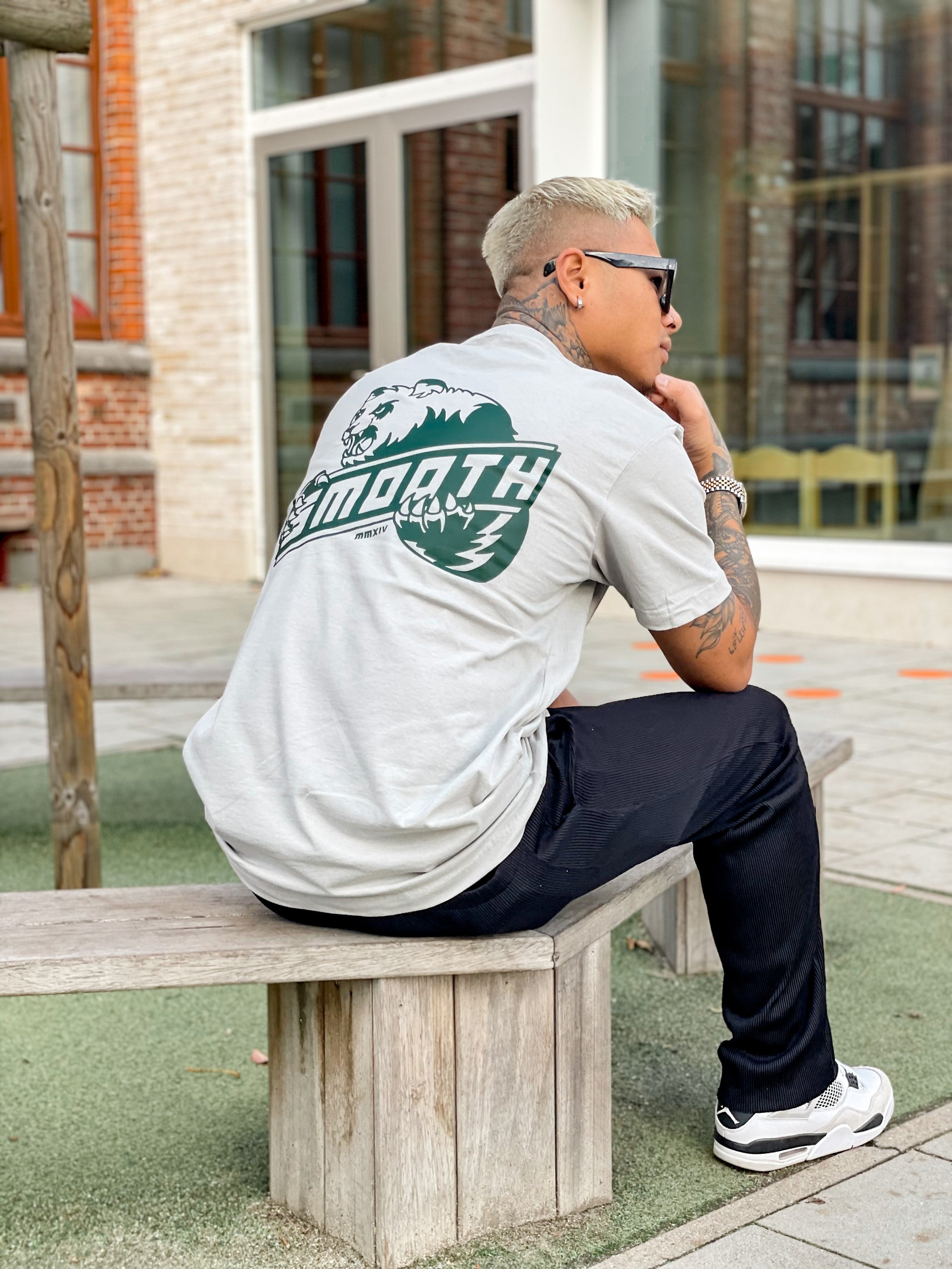 Soft Concrete T / Bad Panda Emerald Front+Back Men