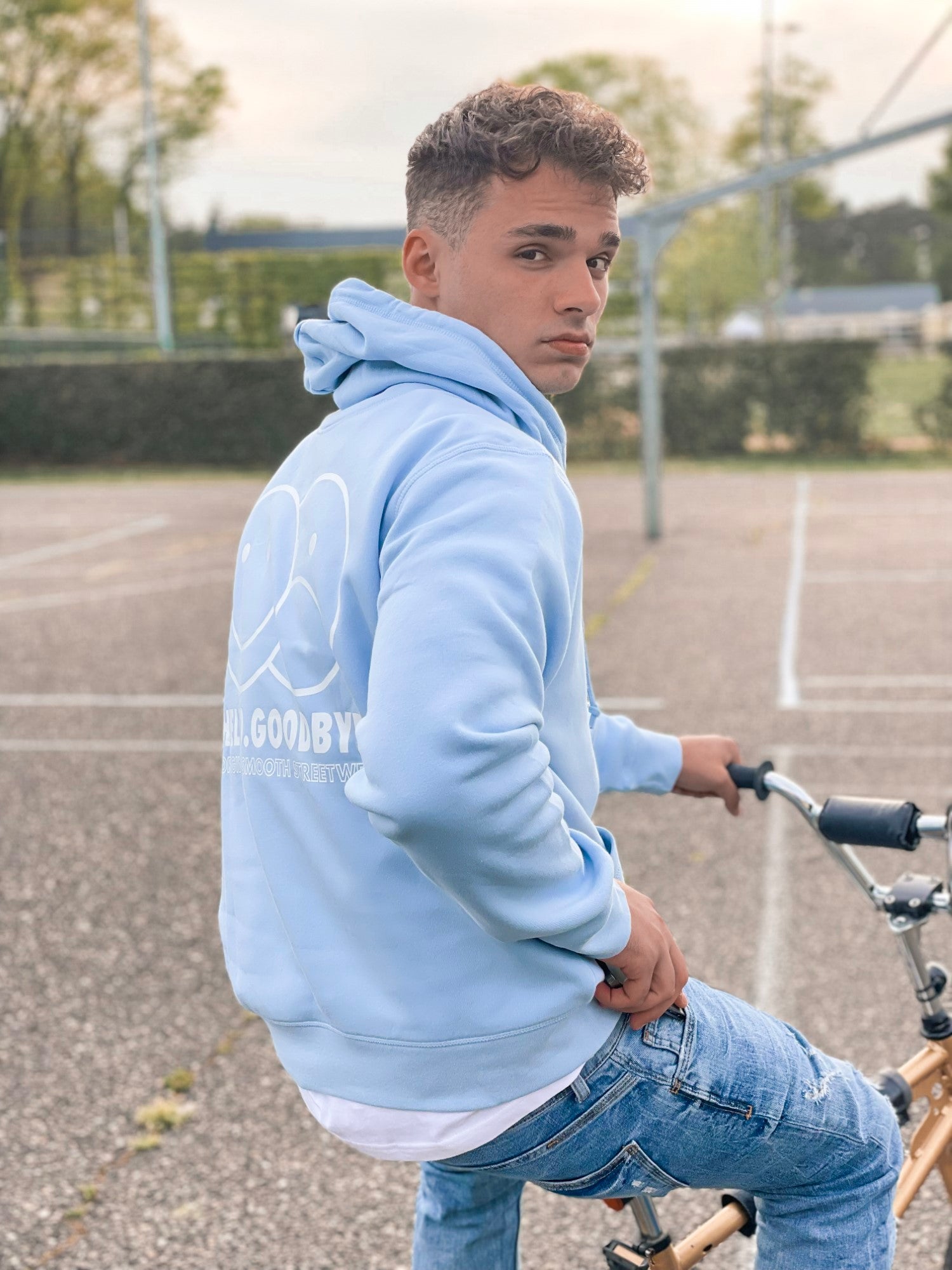 Sky Blue Hoodie / Smiles White Front+Back Men