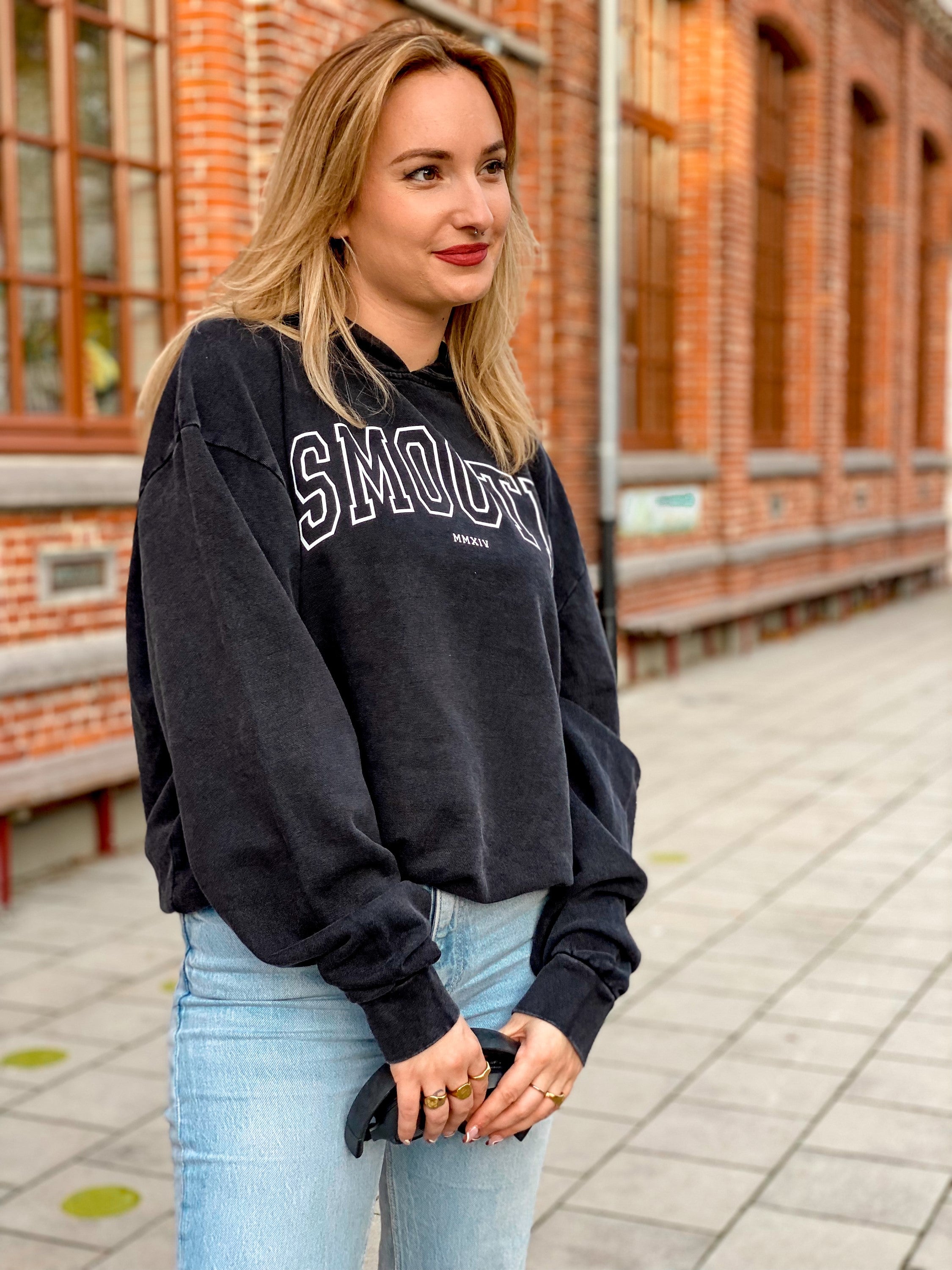 Oversized Acid Black Hoodie / College White Women