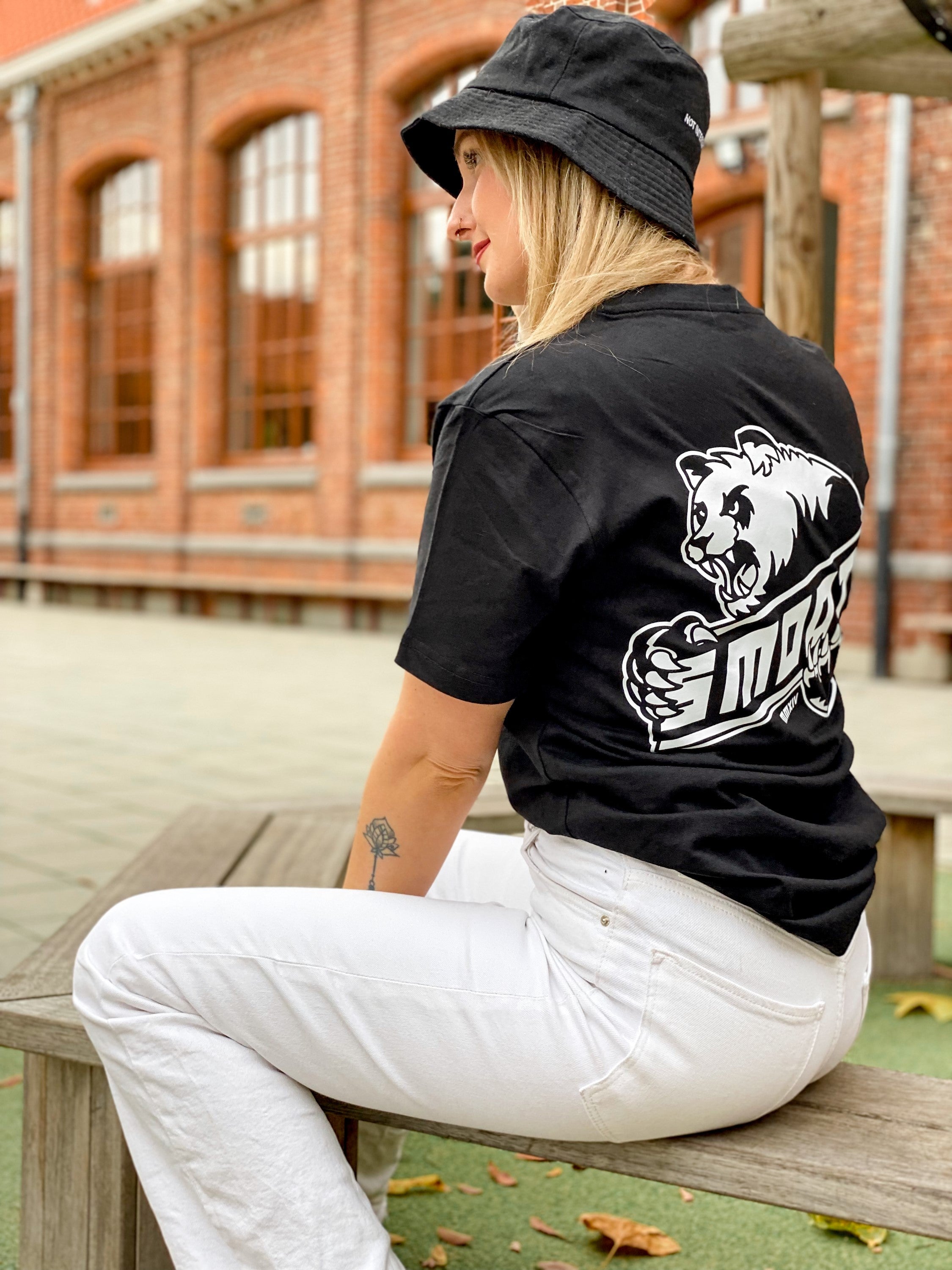 Black T / Bad Panda White Front+Back Women