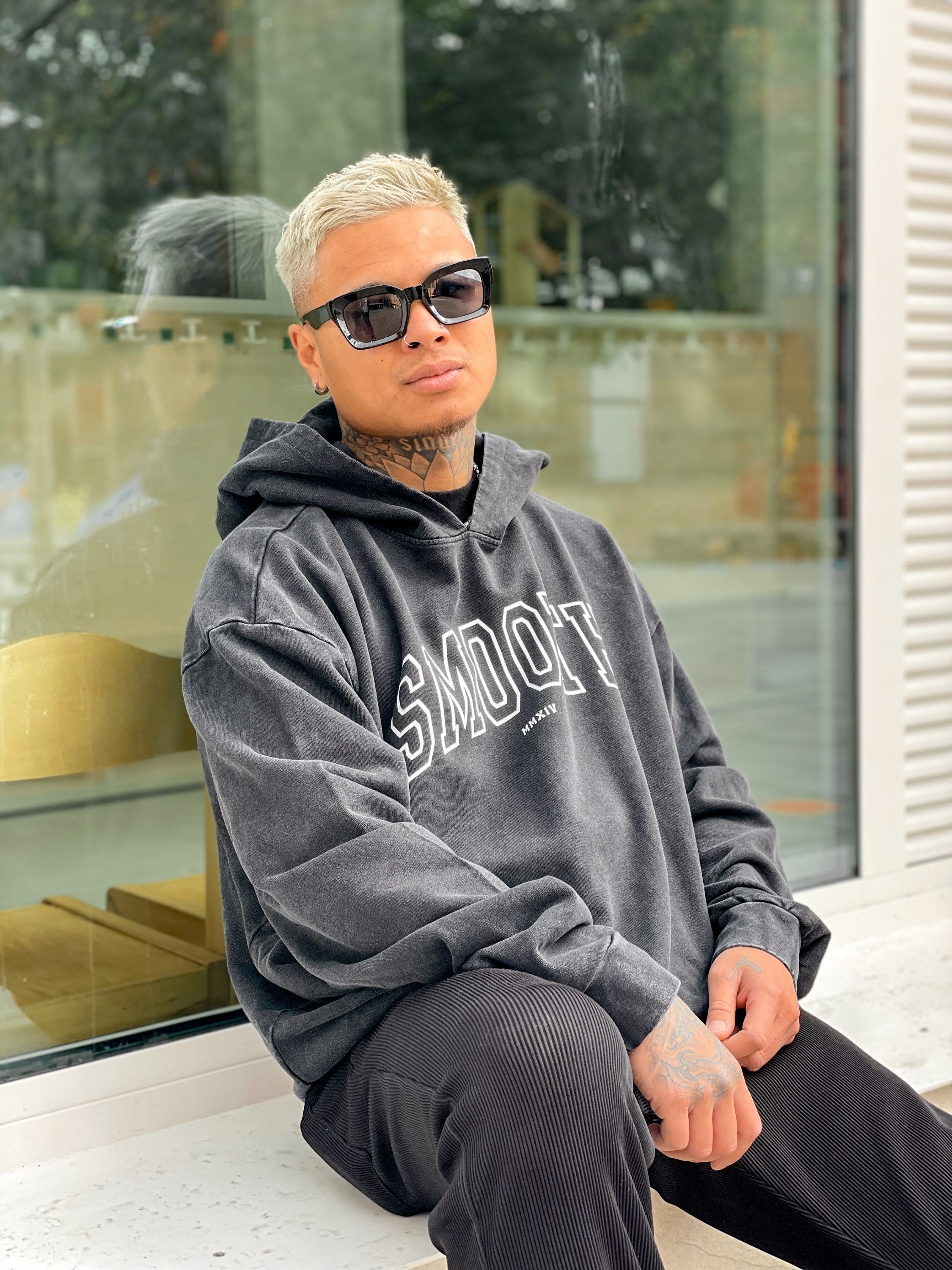 Oversized Acid Black Hoodie / College White Men