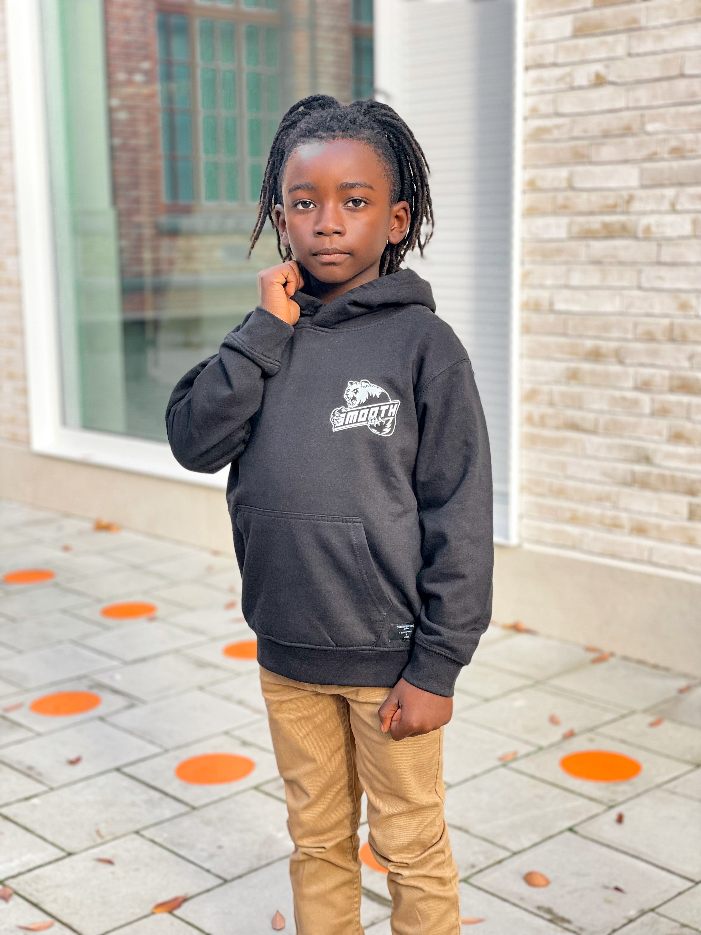 Black Kids Hoodie / Bad Panda White Front+Back Boys