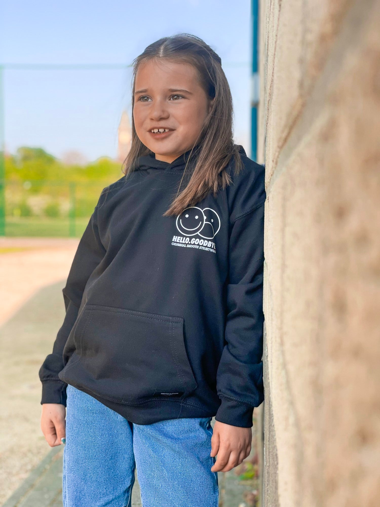Black Kids Hoodie / Smiles White Front + Back Girls