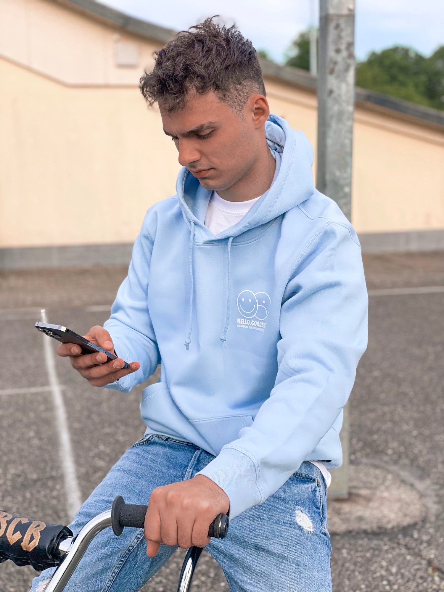 Sky Blue Hoodie / Smiles White Front+Back Men