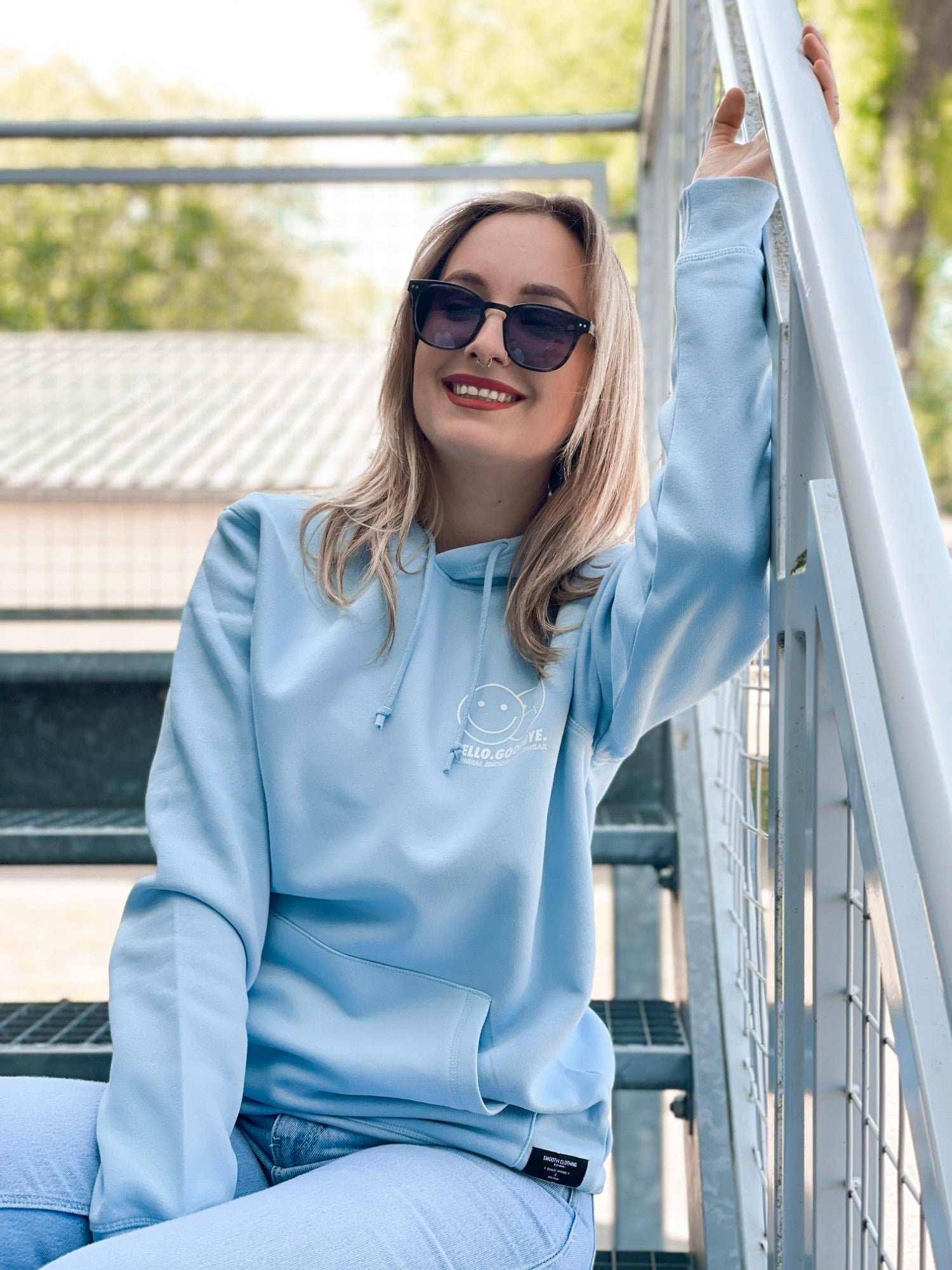 Sky Blue Hoodie / Smiles White Front+Back Women