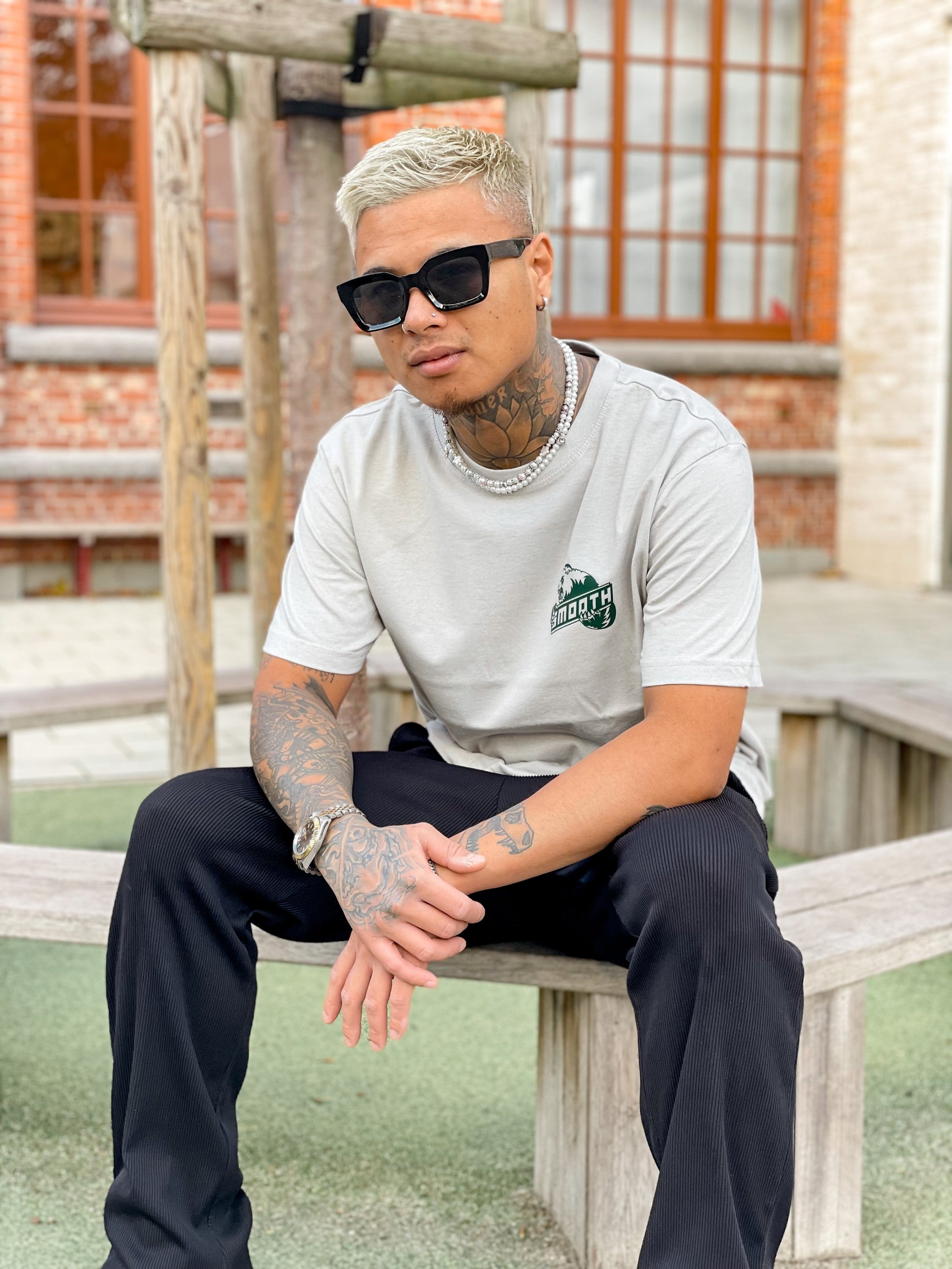 Soft Concrete T / Bad Panda Emerald Front+Back Men