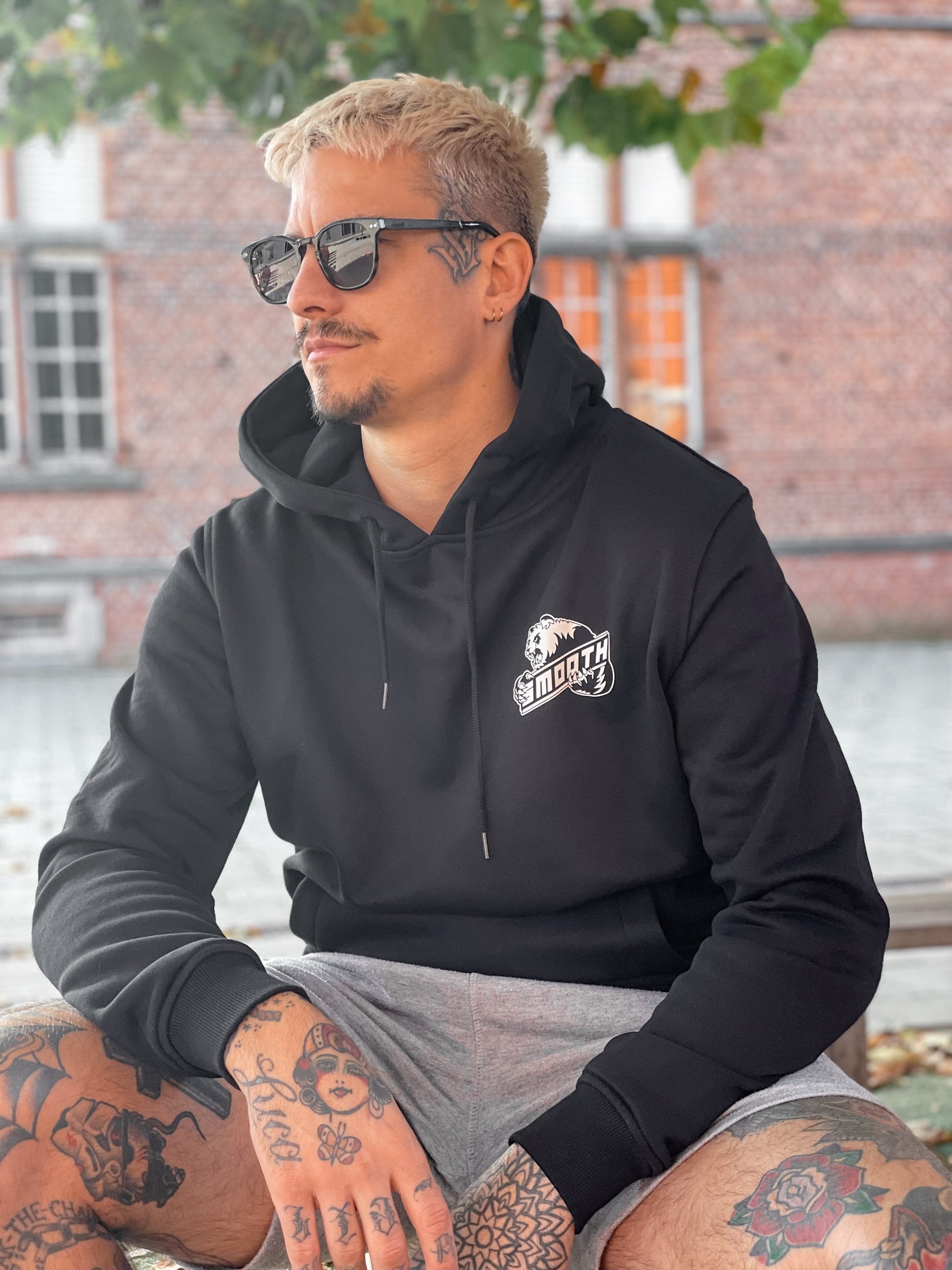 Black Hoodie / Bad Panda White Front+Back Men