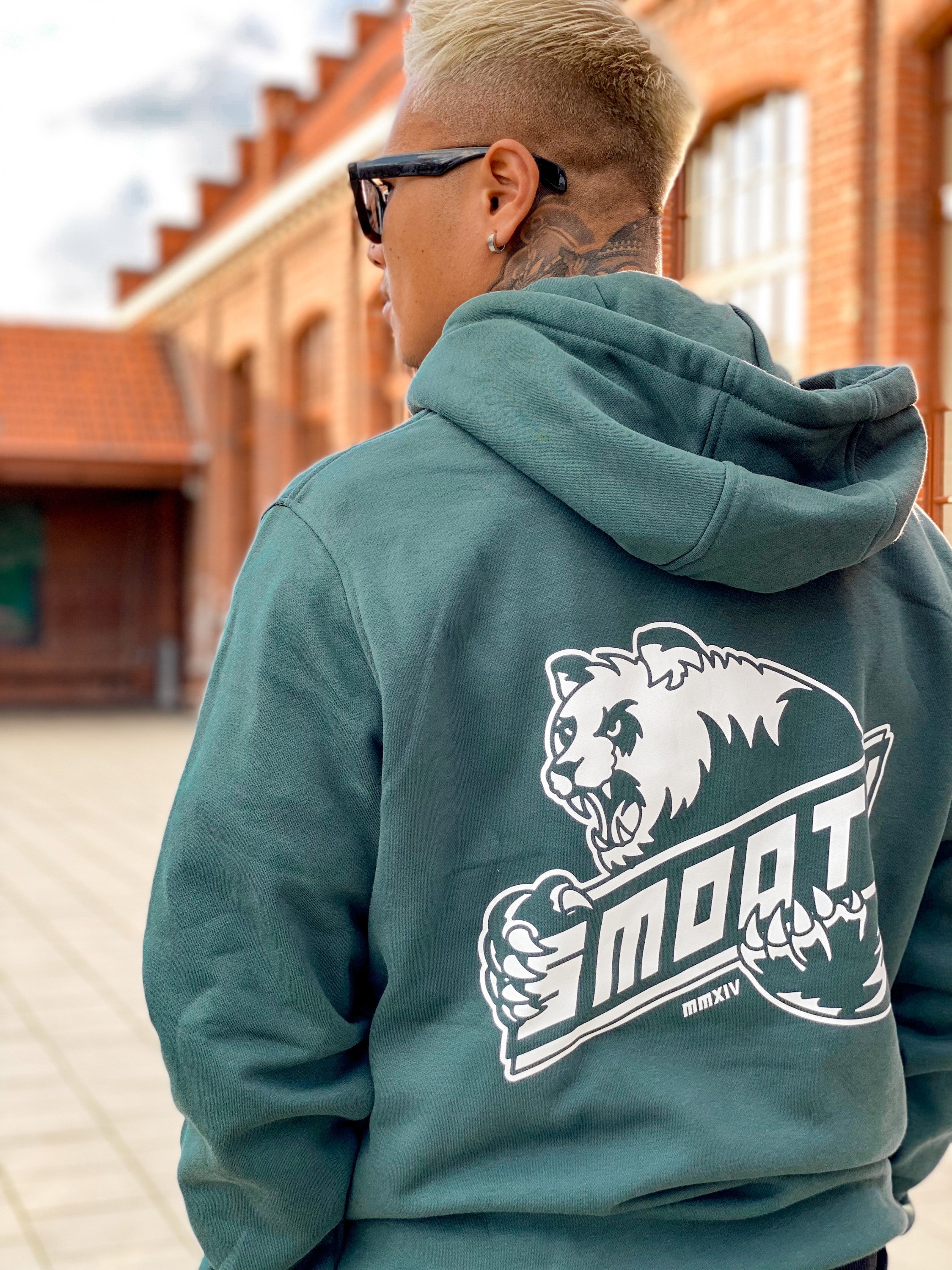 Bottle Green Hoodie / Bad Panda White Front+Back Men