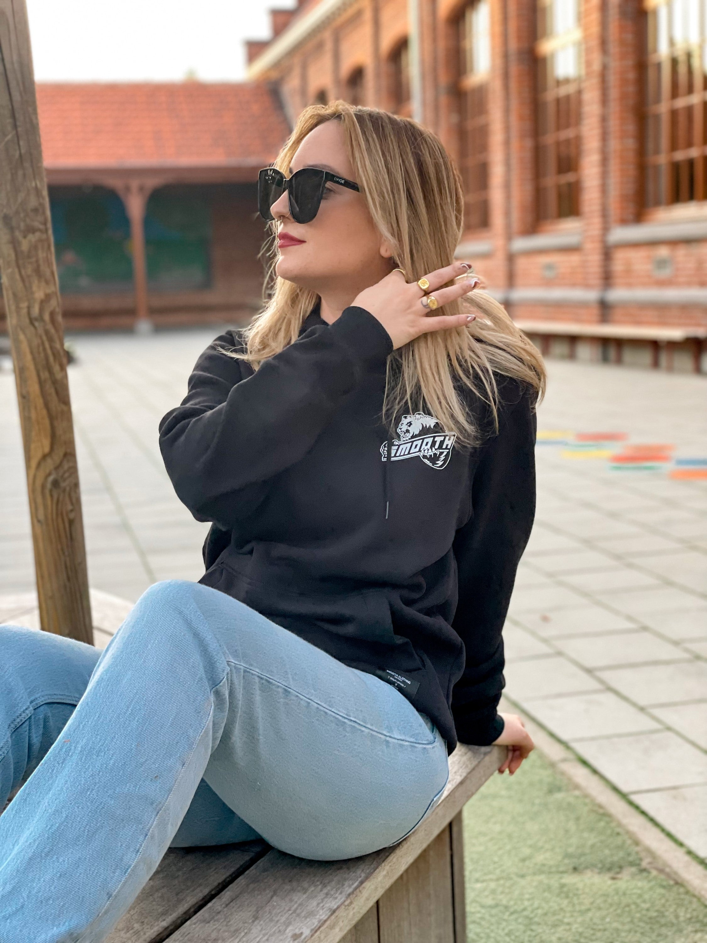 Black Hoodie / Bad Panda White Front+Back Women