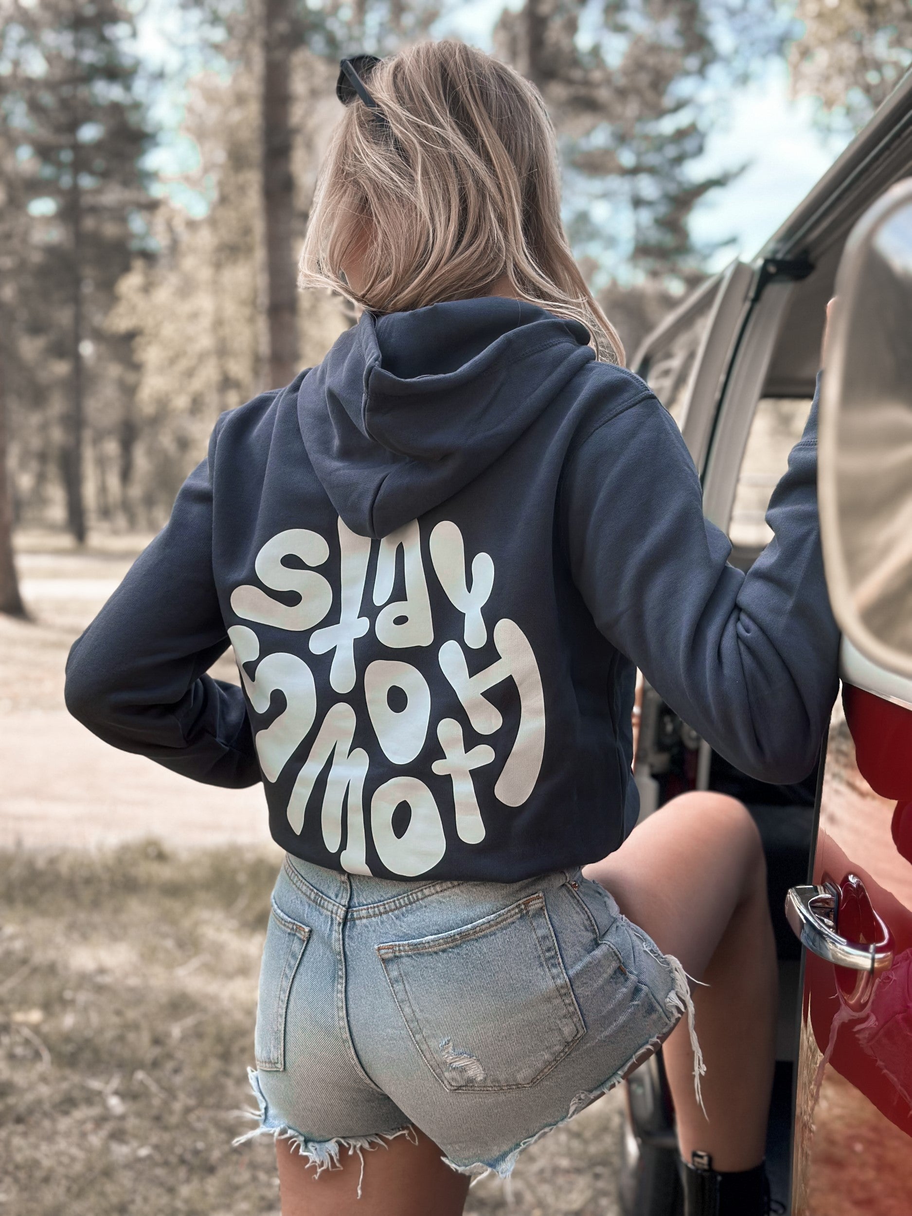 Ink Blue Hoodie / Stay Smooth White Front+Back Women