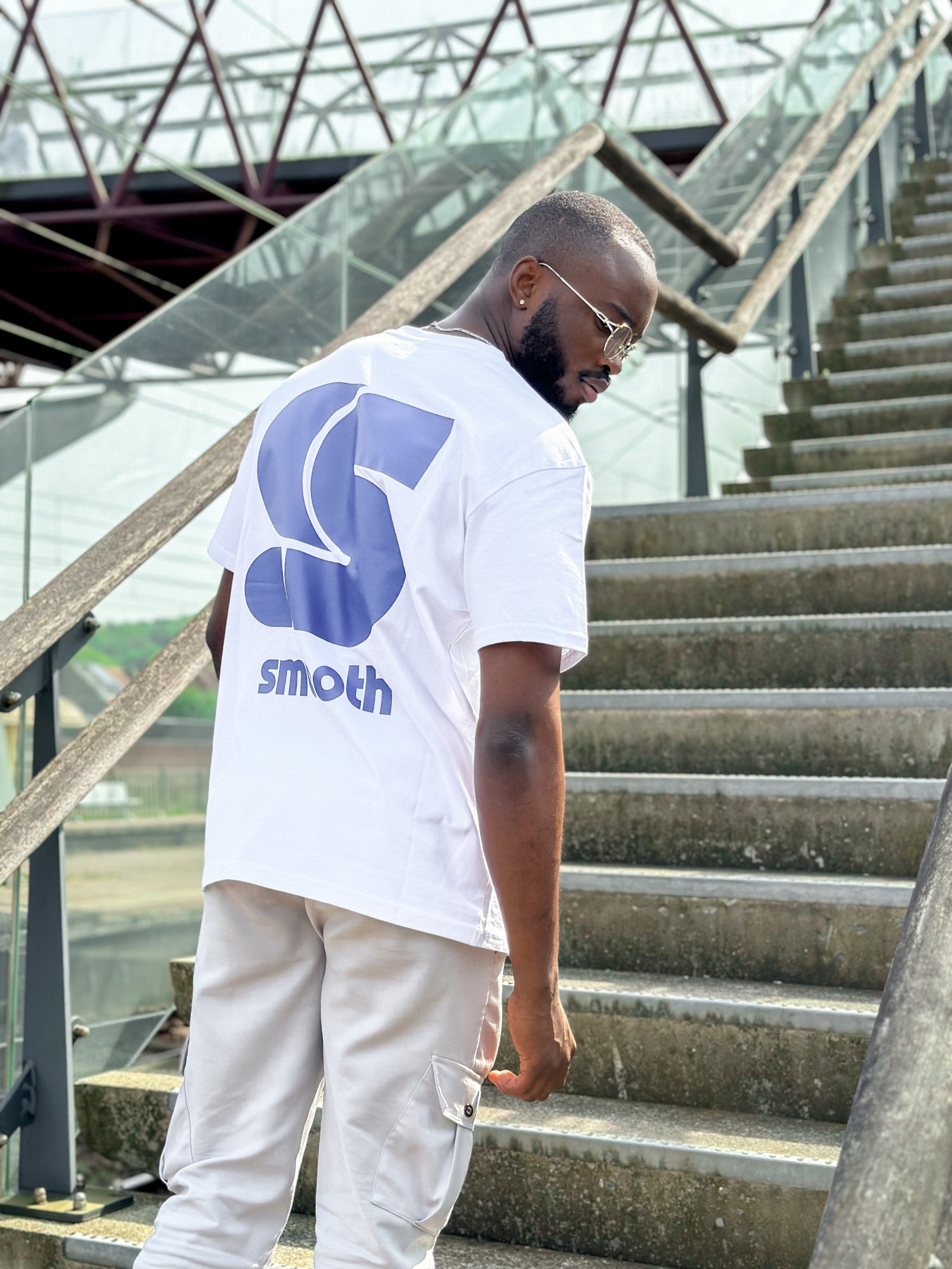 Heavy White T / S Logo Blue Front+Back Men