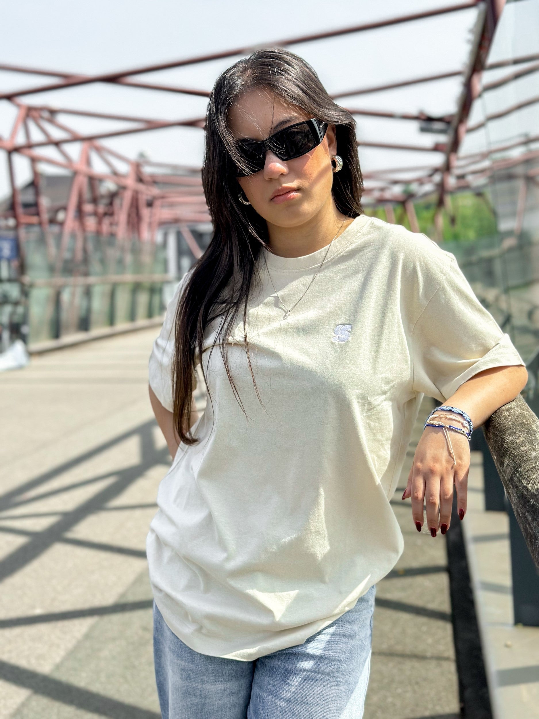 Sand T / S Logo White Embroidered Women
