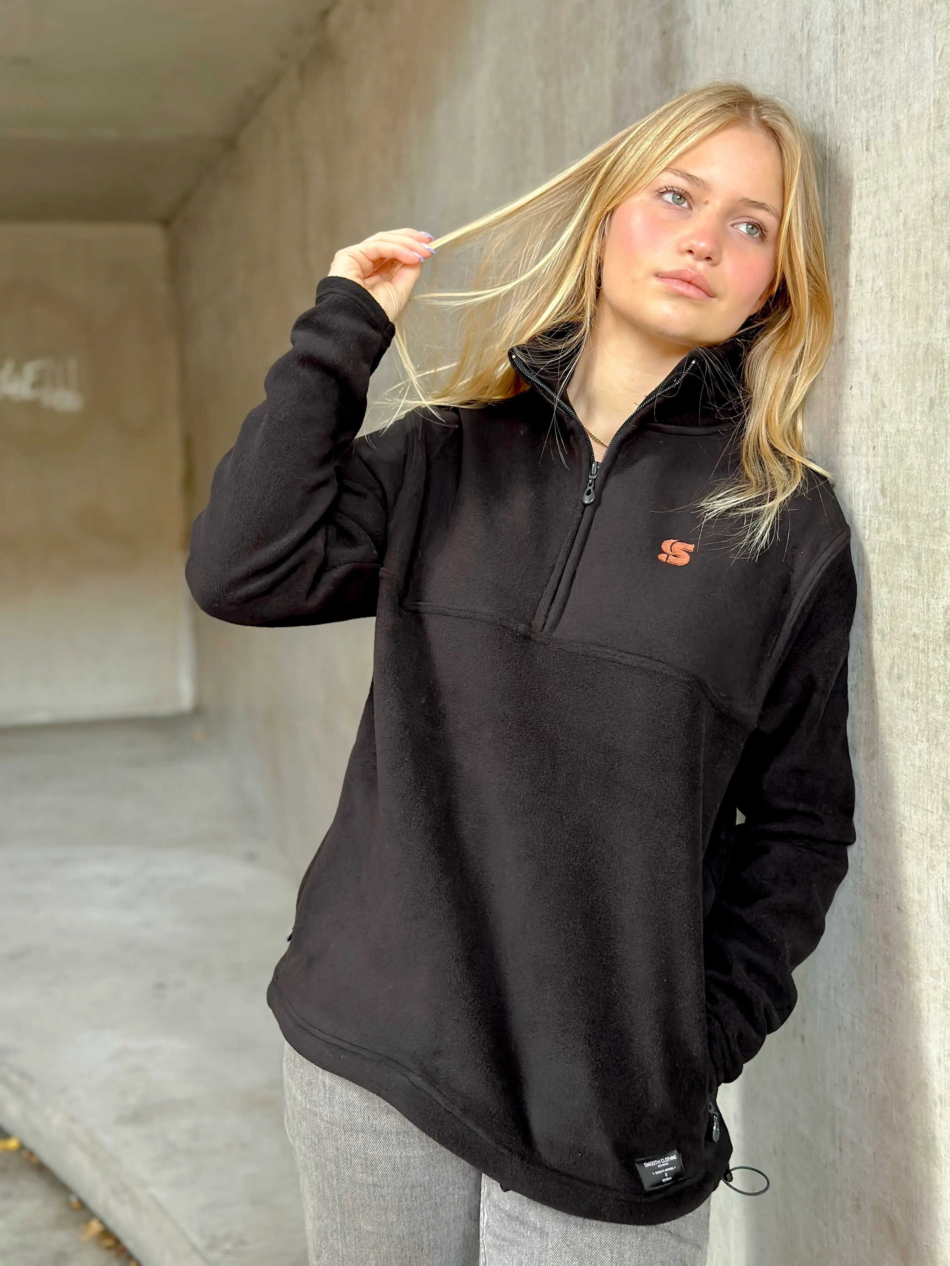 Black Fleece Half Zip Crew / S Logo Copper Embroidered Women