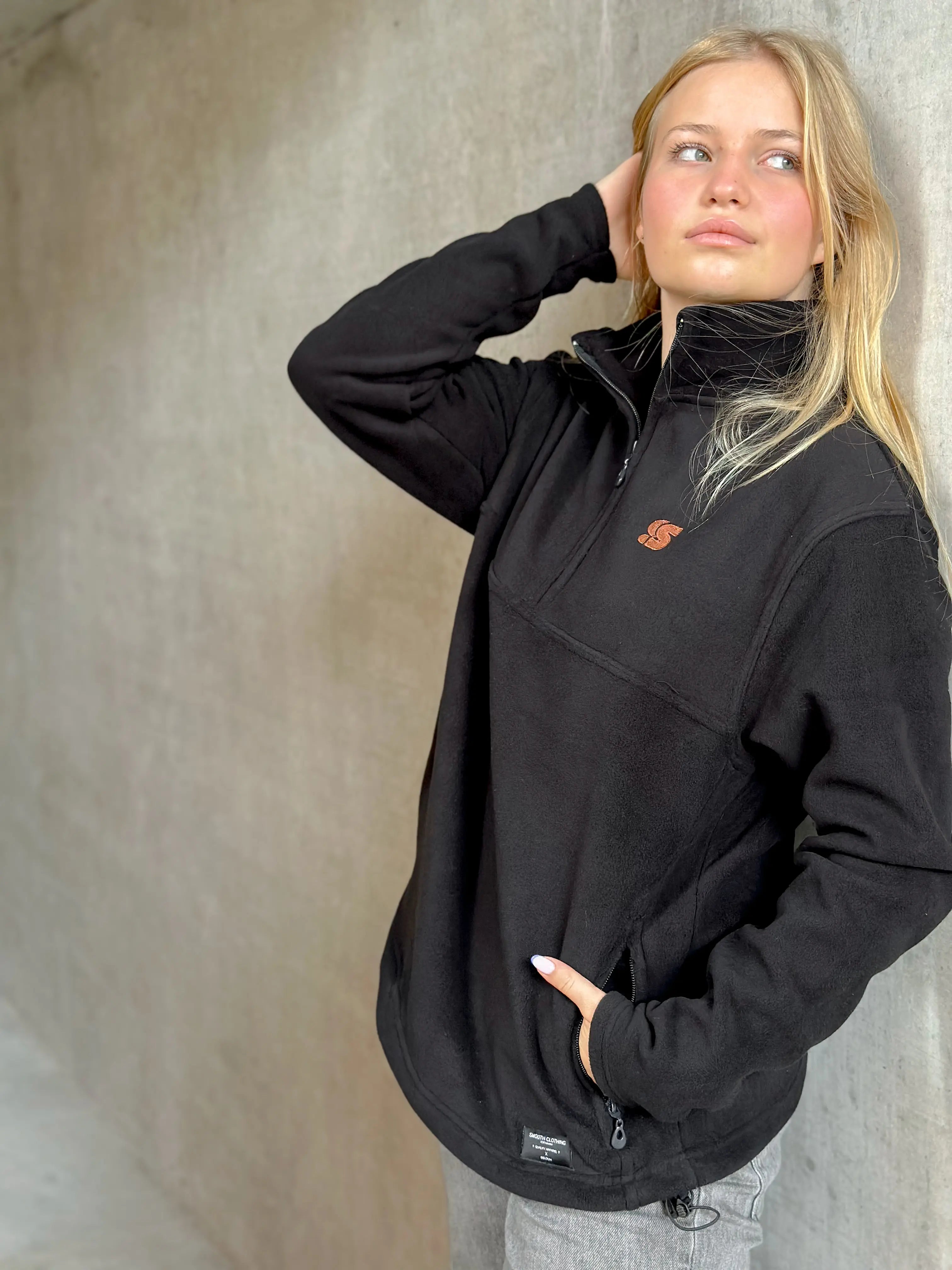 Black Fleece Half Zip Crew / S Logo Copper Embroidered Women