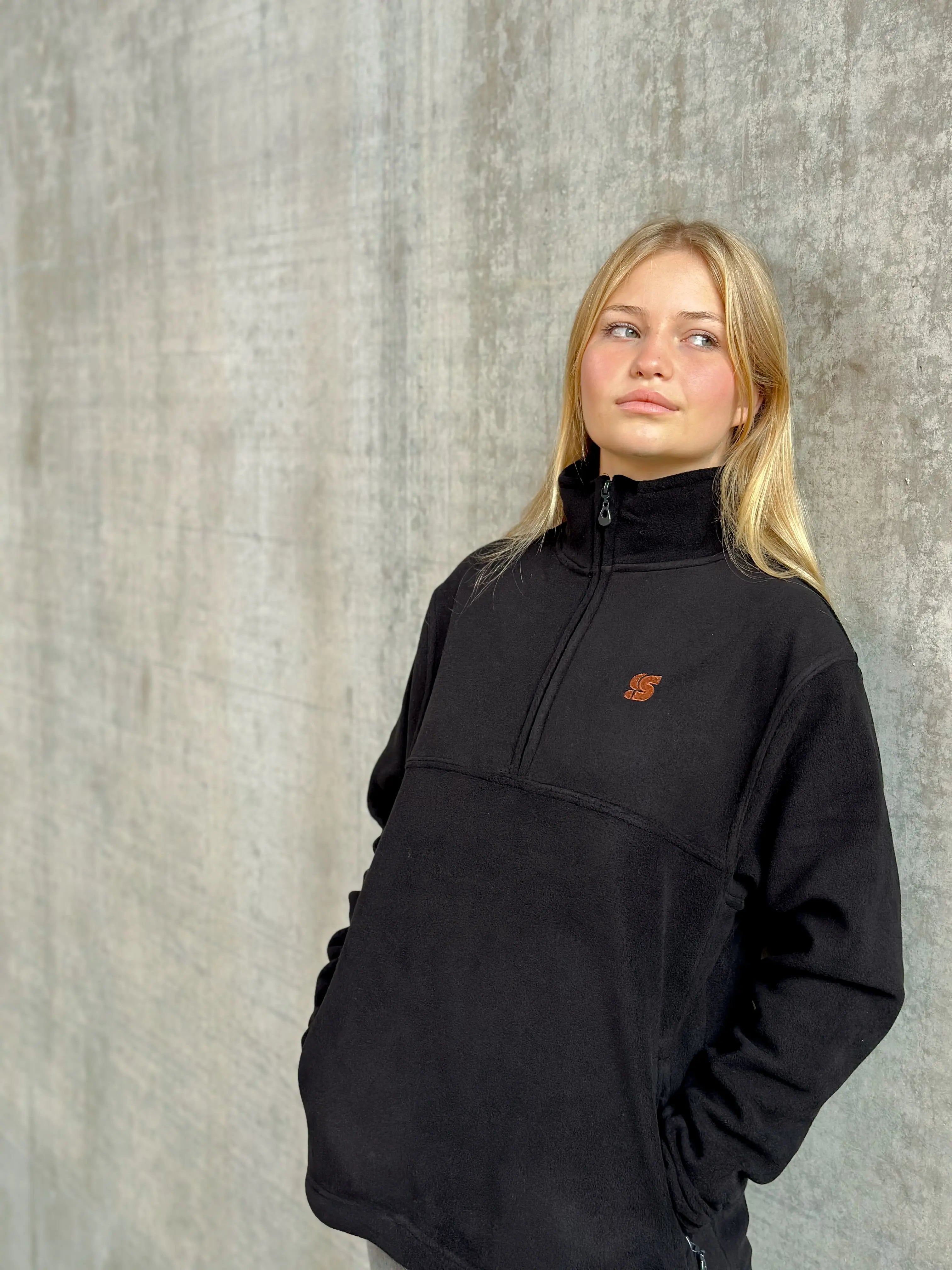 Black Fleece Half Zip Crew / S Logo Copper Embroidered Women