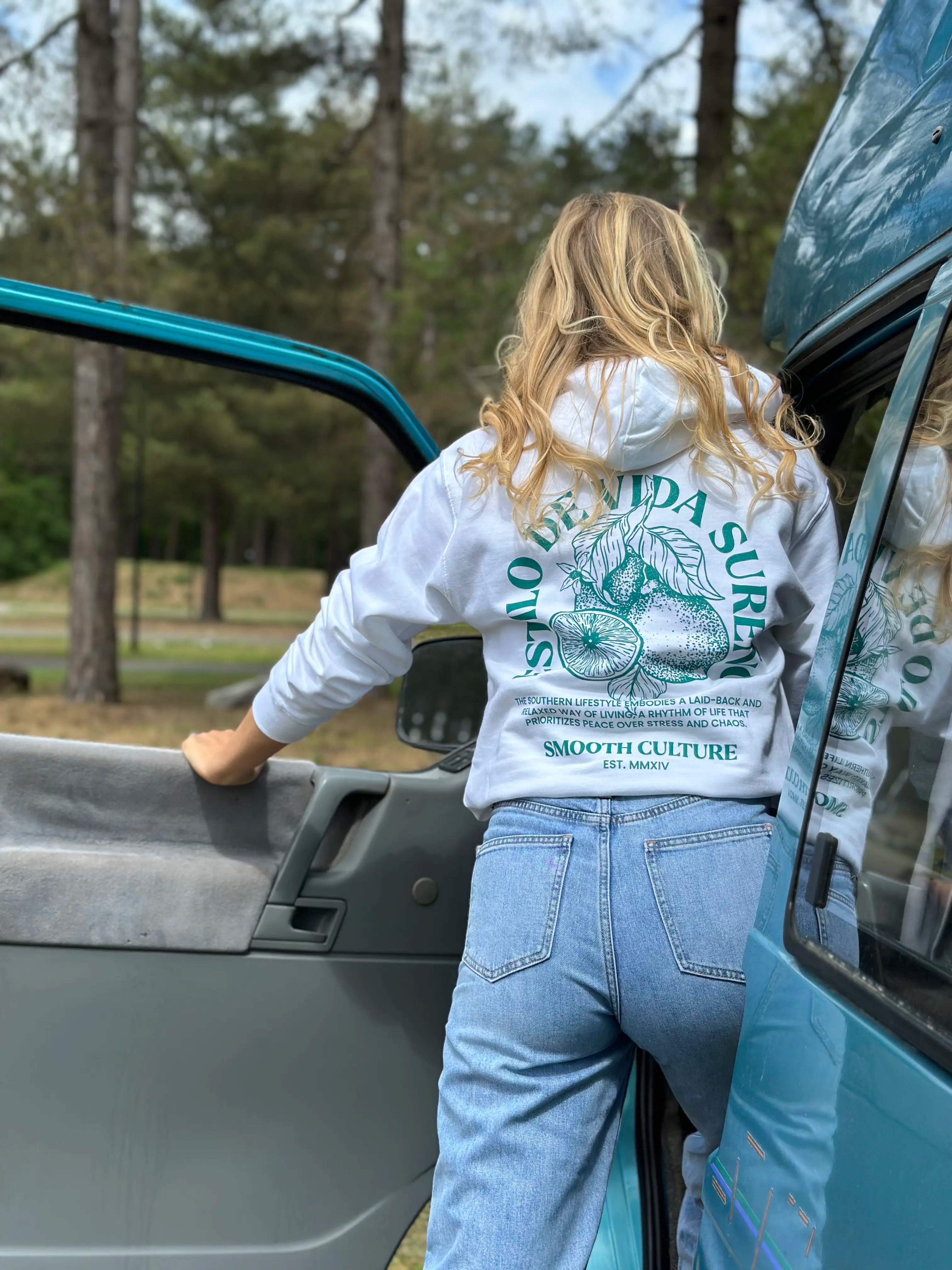 White Summer Hoodie / Vida Sureño Green Front+Back Women
